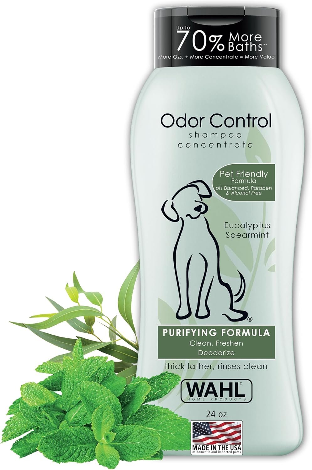 Wahl USA Odor Control Shampoo for Dogs & Pets – Eucalyptus & Spearmint Animal Deodorizer for Cleaning & Freshening – 24 Oz – Model 820003A