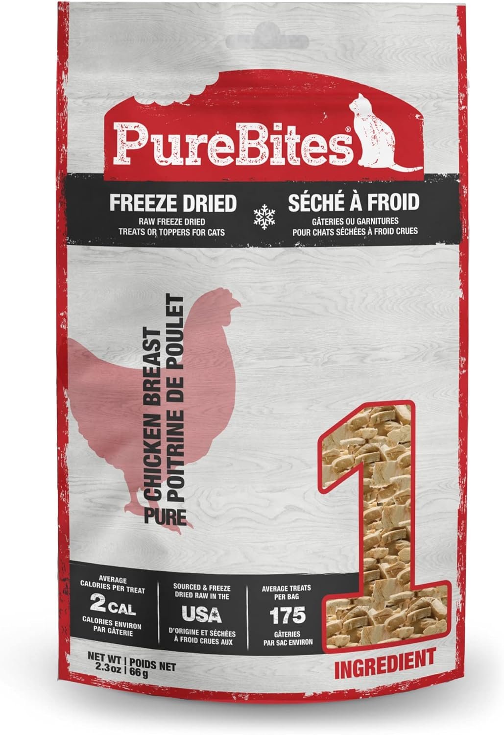 PureBites Chicken Single Ingredient Freeze Dried Cat Treats, 2.3 oz | 100% Chicken Breast, Freeze Dried Raw in USA, High-Value Training Reward, 2 Calories/Treat, No Fillers