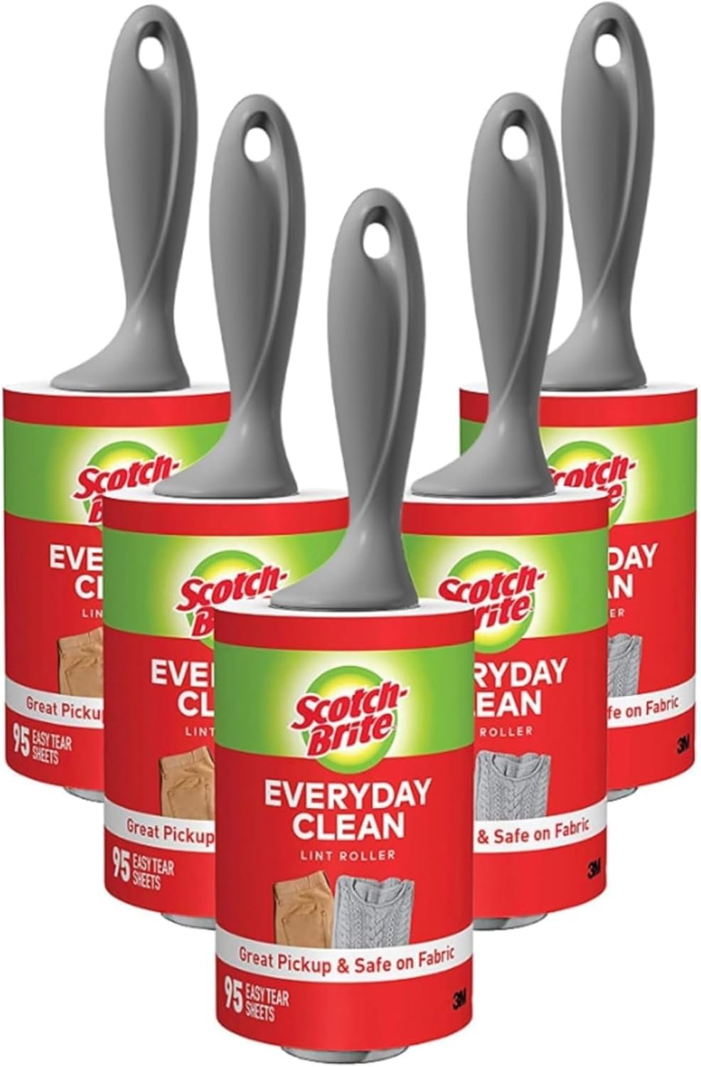 Scotch-Brite Everyday Clean Lint Roller, Lint Remover for Pet Hair, Dark Clothes, Furniture, and Dusty Surfaces, Picks Up Fur & Fluff in Your Home, Car, & Office, 5 Pack, 475 Adhesive Sheets Total | Scotch-Brite Everyday Clean Lint Roller, 475 Sheets Total,5 Pack