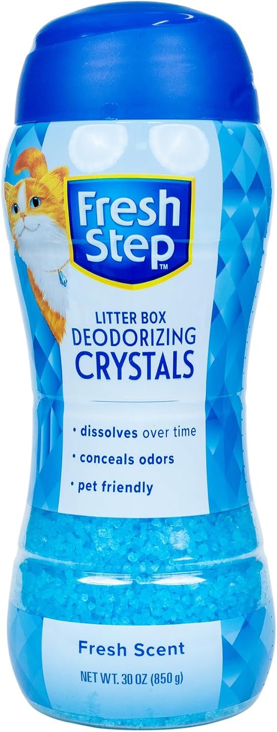 Fresh Step Cat Litter Crystals Deodorizer, Non Toxic Odor Neutralizing Crystals for Litter Boxes that Help Control Smells and Keep Home Areas Fresh, Fresh Scent, 30 Ounce | Non-toxic crystals neutralize odor at the source in any litter box, keeps home areas smelling fresh