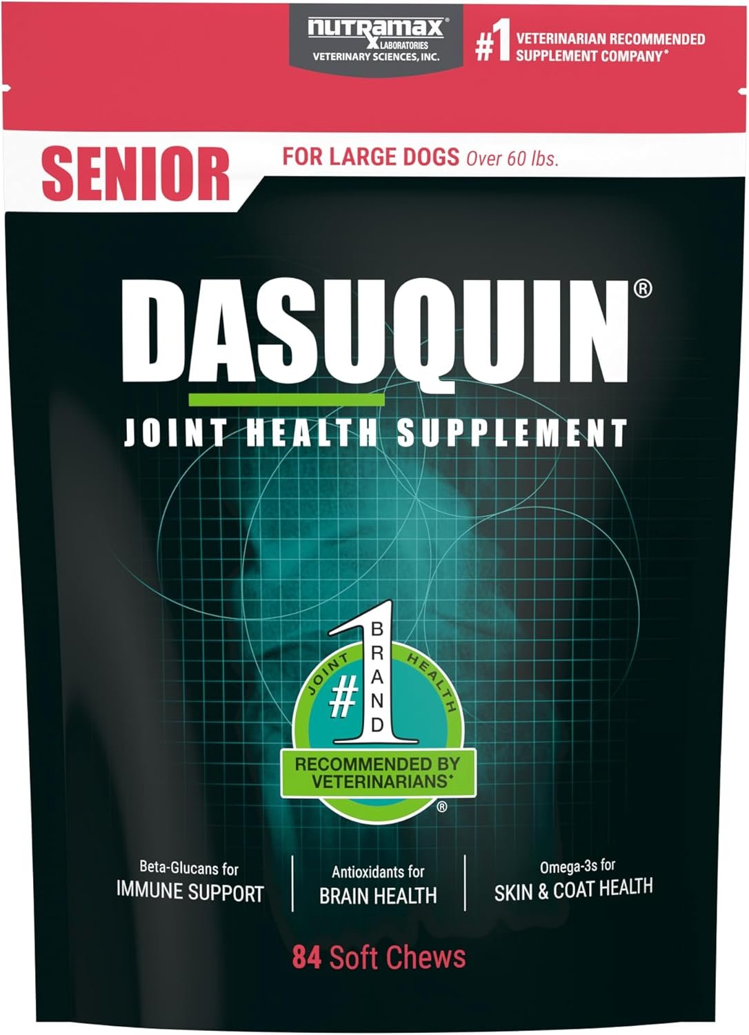 Nutramax Dasuquin Senior Joint Supplement for Large Dogs Soft Chews 84ct | Glucosamine and Chondroitin Soft Chews for Older Dogs, Joint, Skin & Coat, Brain & Immune Support, For Large Dogs