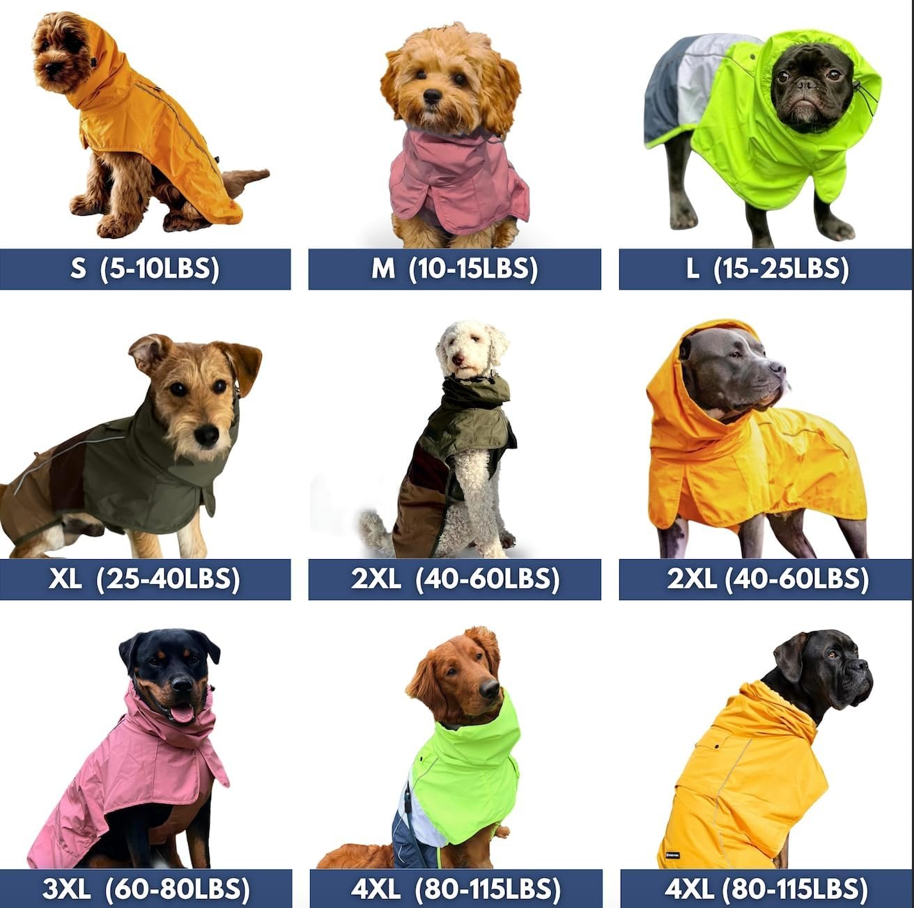 Spark Paws Dog Raincoat – Waterproof Rain Jacket w/Hood, Full Coverage | Waterproof Coat Covers Full Body incl. Belly – Reflective, Covered Harness Holes, Lightweight, Small, Medium & Large Dogs