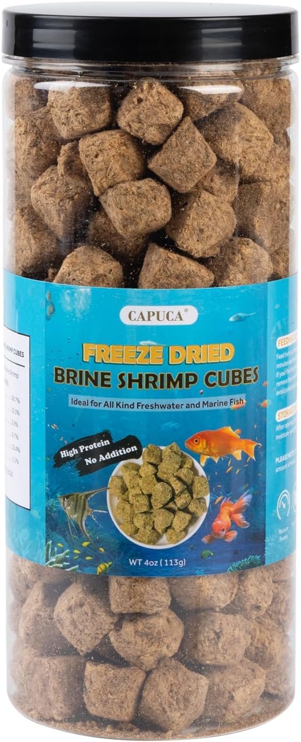 Freeze-Dried Brine Shrimp Cubes, High-Protein Fish Food, 4 oz | Single ingredient, no additives, easy-to-break cubes, suitable for tropical, marine, freshwater fish and aquatic turtles