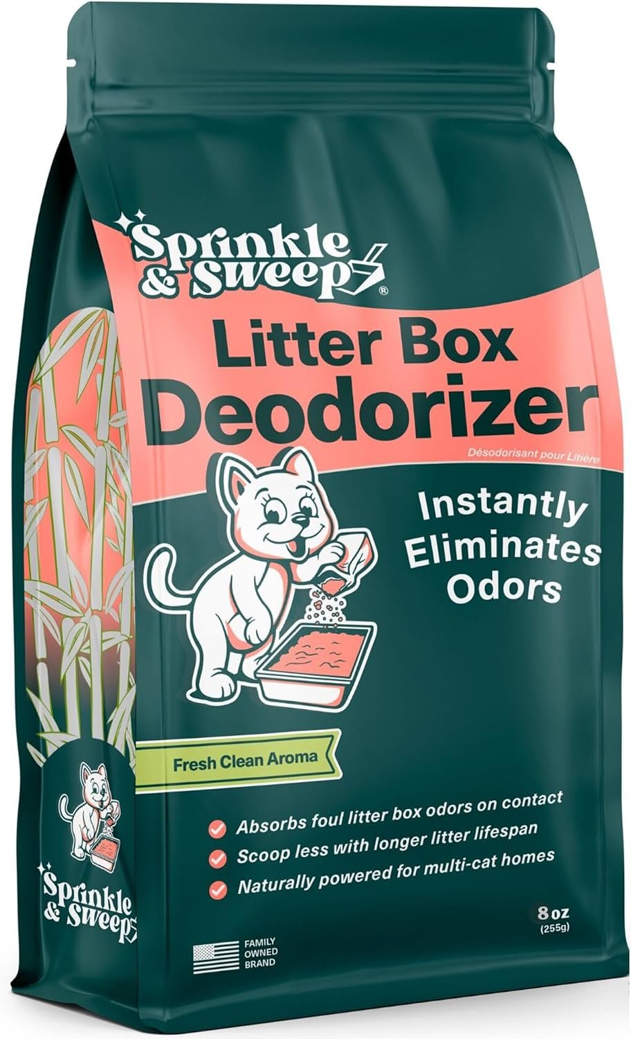 Sprinkle & Sweep: Litter Box Deodorizer – 8oz Bag – Cat & Kitten Home Odor Neutralizer, Ultra-Absorbent Formula, Non-Toxic & Safe, Pet Smell Control
