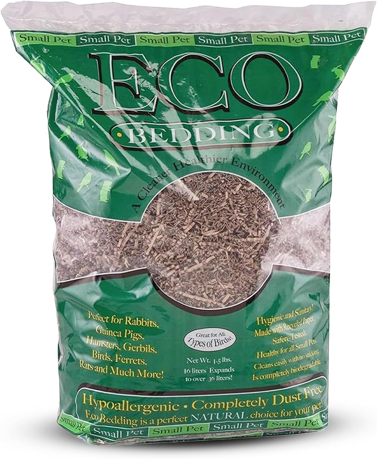 Eco Bedding 99% Dust-Free Paper Bedding for Small Pets and Birds, Eco Natural, 1.5L – Safe, Clean, Ideal Nesting & Burrowing Material for Comfort