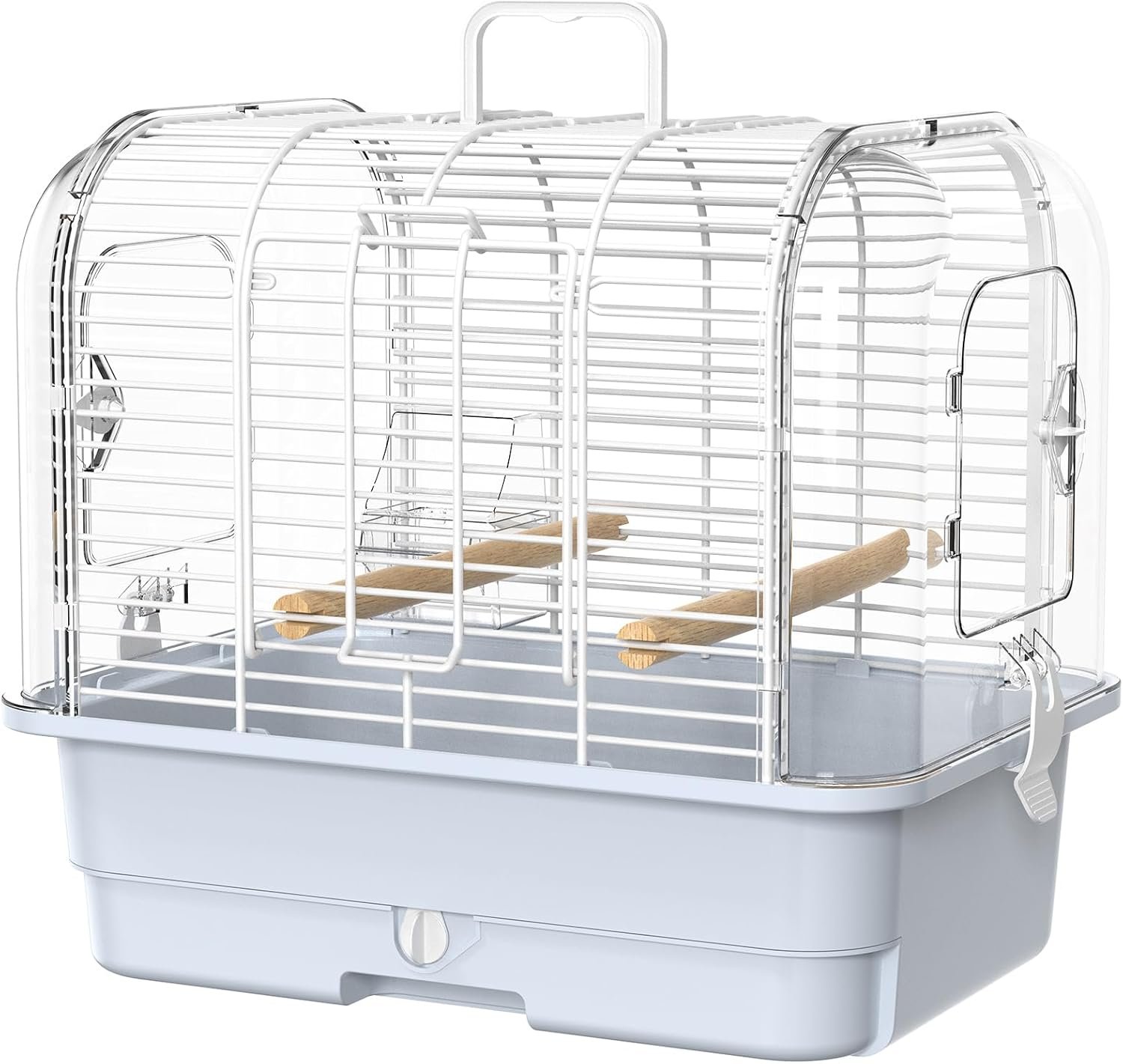 Travel Bird Carrier Cage,Transparent Parakeet Cage,Small Portable Bird Cage with Feeder Cups & Standing for Canaries Budgies Lovebirds Conures Cockatiels(Blue)