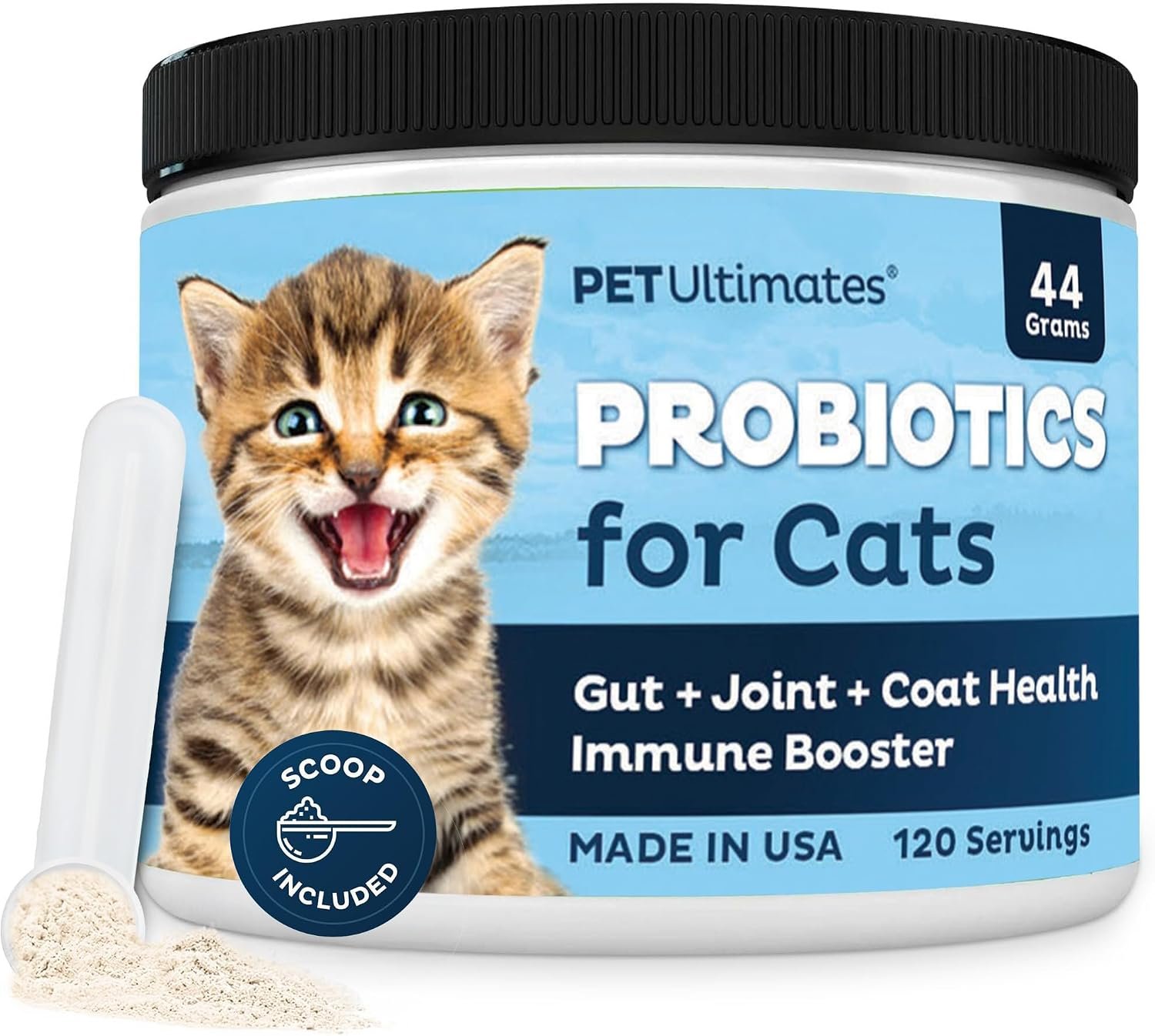 Pet Ultimates Probiotics for Cats (44g/120 Servings) – 20-Species Cat Probiotic Powder – Daily Digestive & Gut Health Support with Digestive Enzymes – Tasteless Supplements for Cats