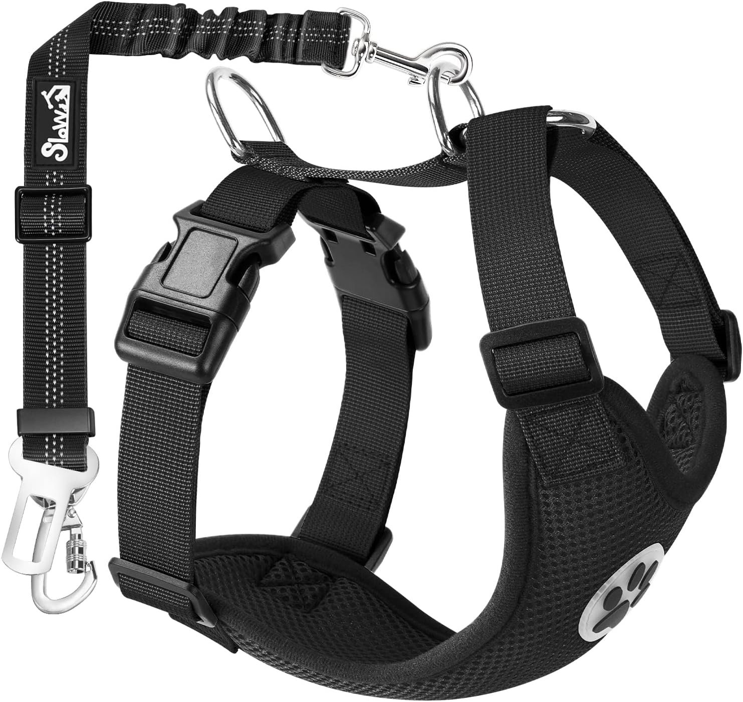 SlowTon Dog Seat Belt Harness for Car, Dog Car Harness & Seatbelt, B M | Adjustable Mesh Breathable Harness & Dog Seatbelt Safety Tether with Elastic Bungee & Double Clips for Small Medium Large Pet