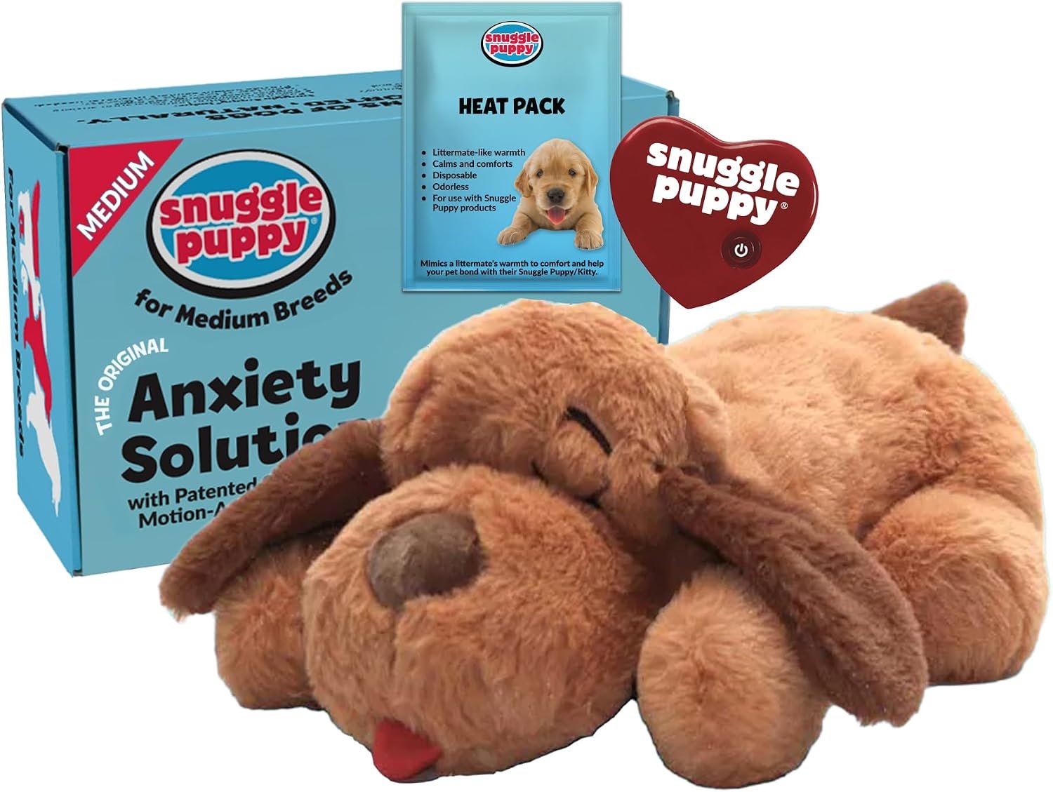 Snuggle Puppy Original Heartbeat Puppy Toy with Real-Feel Pulse & Heat Pack, Calming Sleep Aid for Puppy Anxiety, Crate Training, First Nights & New Puppy Transition – Biscuit | Calming heartbeat toy, crate training comfort, heat pack, new puppy essentials, first nights, sleep, medium breeds 25-70 lbs