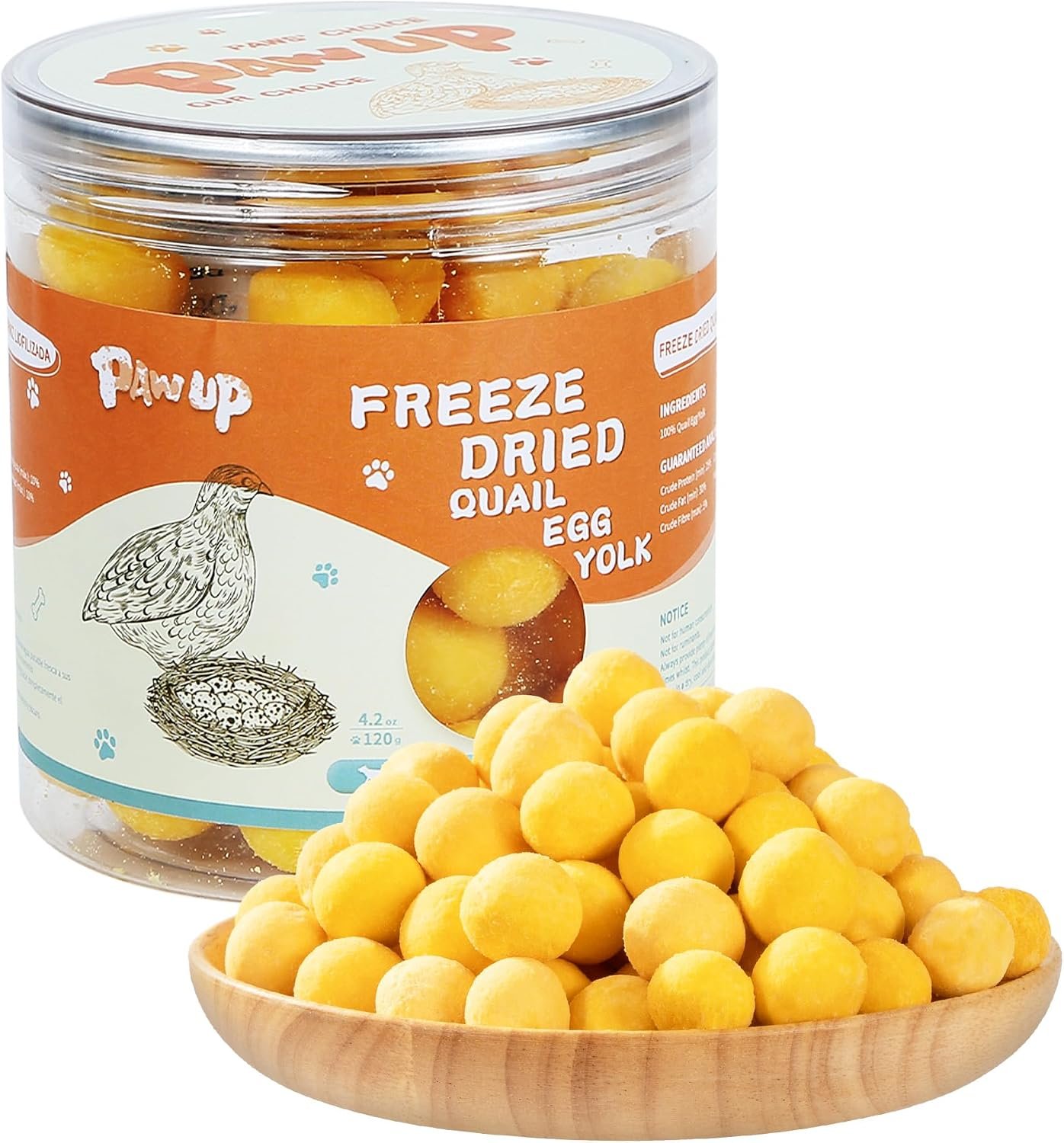 PAWUP Freeze Dried Quail Egg Yolk Pet Treats, Freeze-Dried Pet Food for Dogs, Cats, Pure Fresh Ingredient, 4.2 oz, Rawhide Free, Gluten&Grain Free