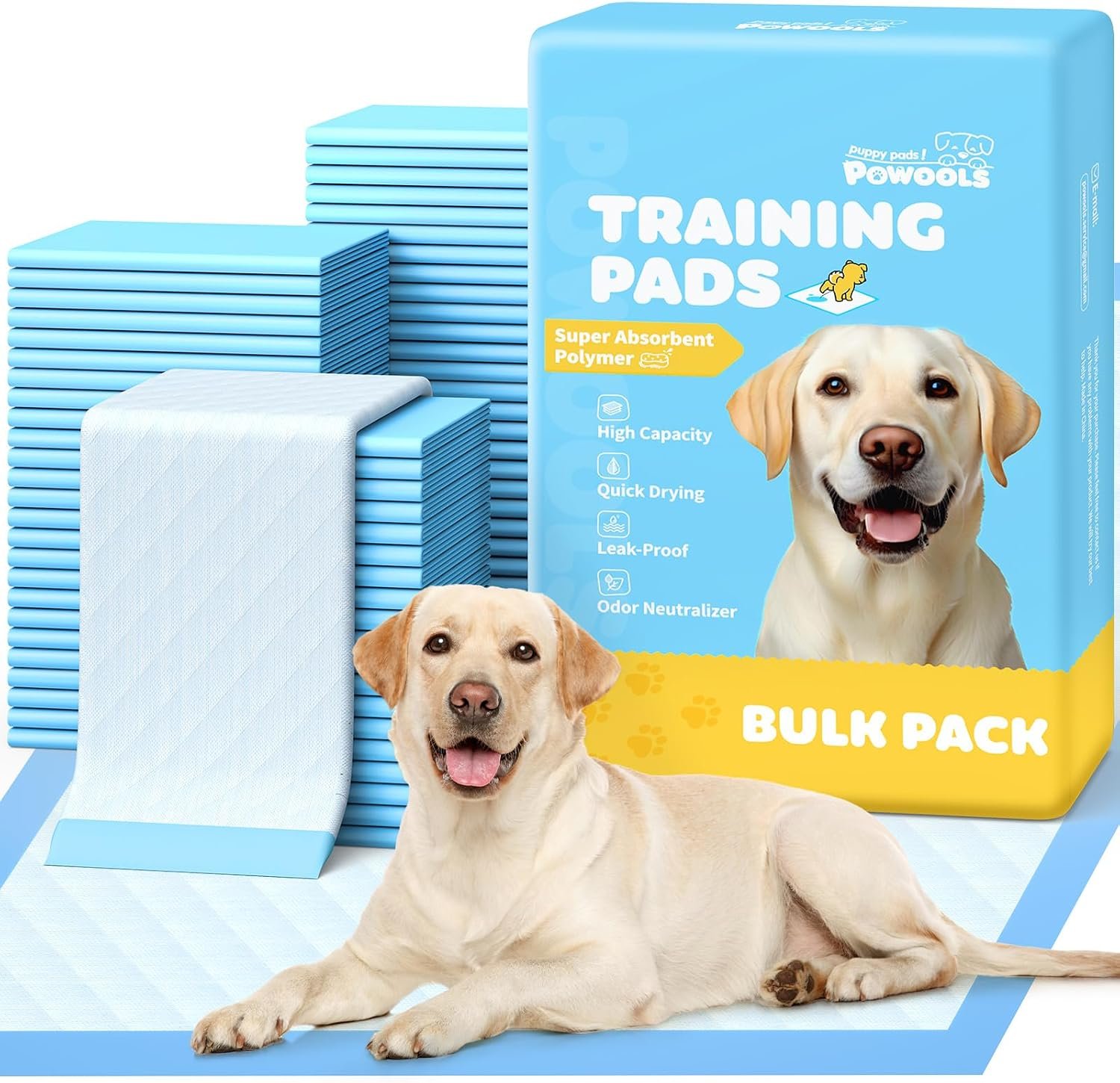Powools Puppy Pads for Dogs, 34 x 28 in, 6-Layer, Leak-Proof, 100-Pack | X-Large Pee Pads for Dogs Potty Training, Quick-Dry Design, Wee Wee Pads for Dogs, Puppy Training Pads