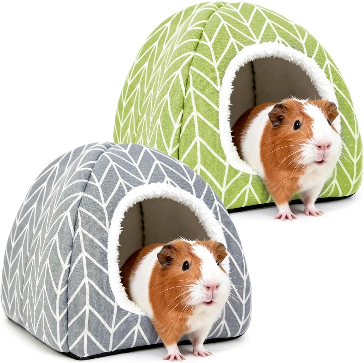 2 Pack Guinea Pig Hideout Bed, Dwarf Rabbit House Cave | Cozy Hide-Out Cage Accessories for Little Bunny, Hedgehog, Ferret, Chinchilla & Other Small Animals, Grey