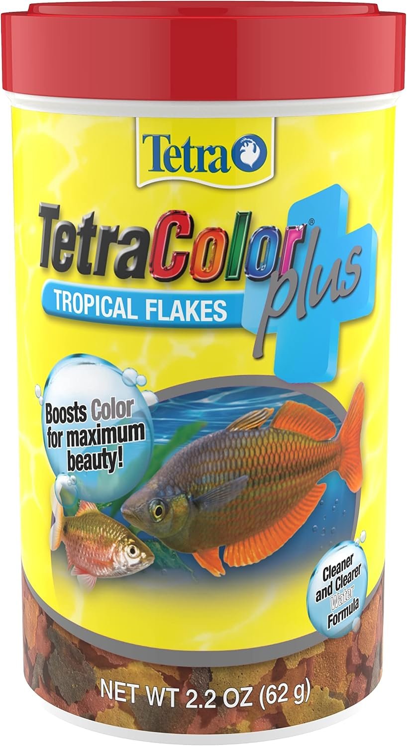Tetra TetraColor Plus Tropical Flakes Color Boosting Fish Food, 2.2 oz | High-Protein Formula For Tetra’s Most Digestible Flake, For Mid & Bottom-Feeding Tropical Fish, Clean & Clear Water Formula