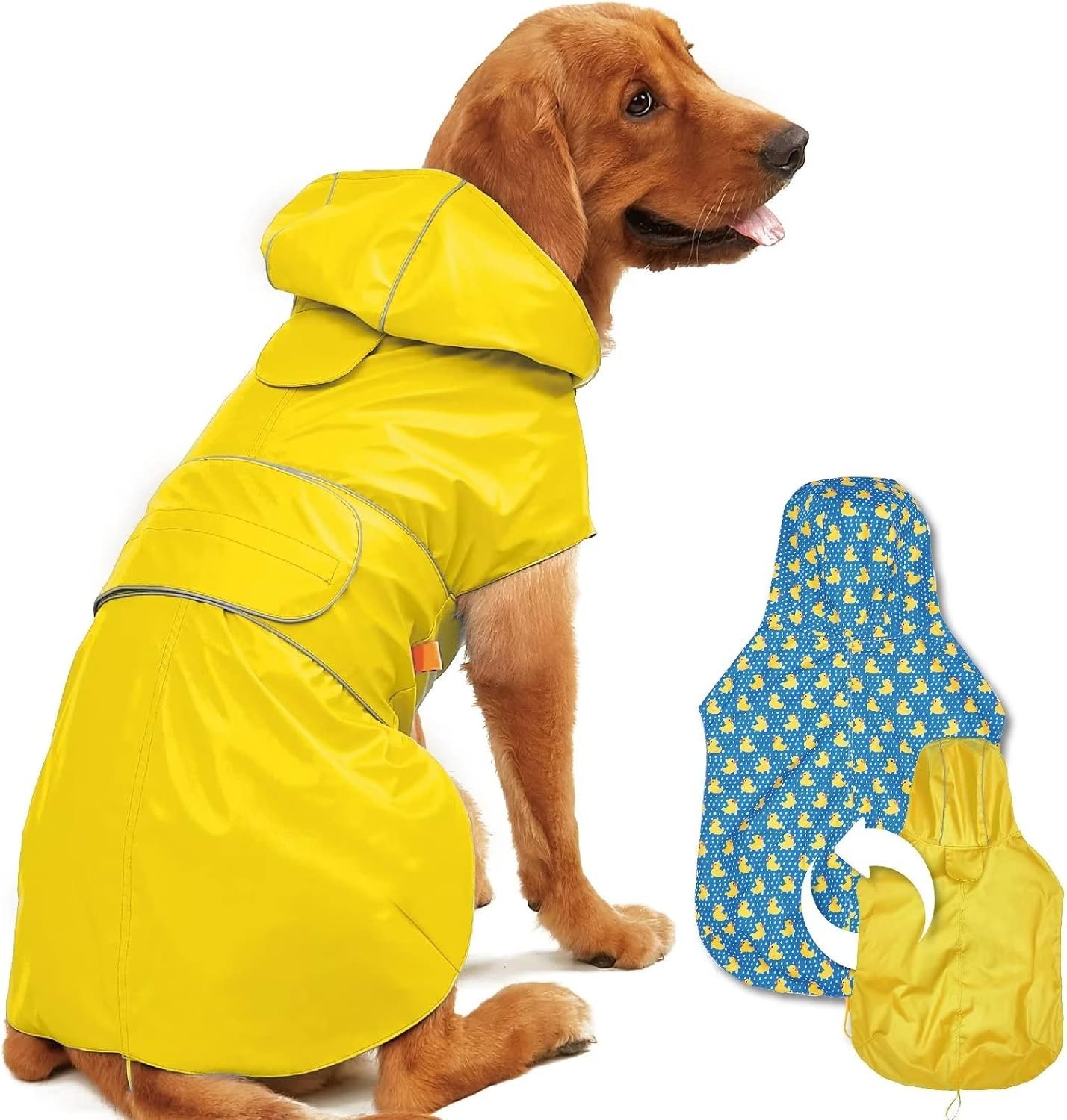 Dog Raincoat Reversible Dog Rain Jacket for Small to 3X-Large Dogs, S | Single Side Slicker Dog Poncho Adjustable with Leash Hole/Reflective Stripe Hooded Waterproof Snowproof Clothes for Small Dog