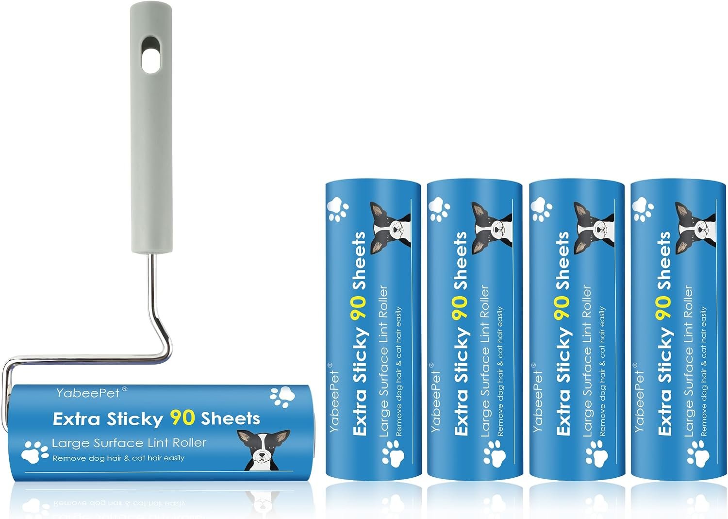 Extra Sticky Large Surface Lint Roller, 6.3” Giant Lint Roller for Pet Hair, Lint Remover Roller for Cat Hair, Clothes, Furniture (1 Handle + 450 Sheets)