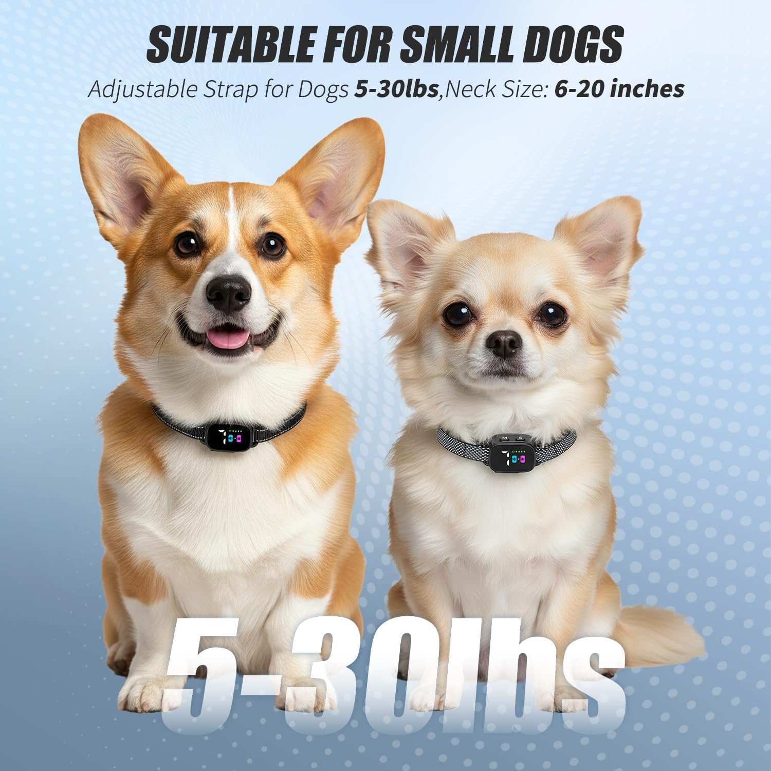 Anti Bark Collar for Small Dogs 2 Pack, No Shock Bark Collar with Beep & Vibration, 7 Sensitivity Levels, Smart Bark Detection, Rechargeable IP67 Waterproof Bark Collar for Small Dogs 5-30lbs