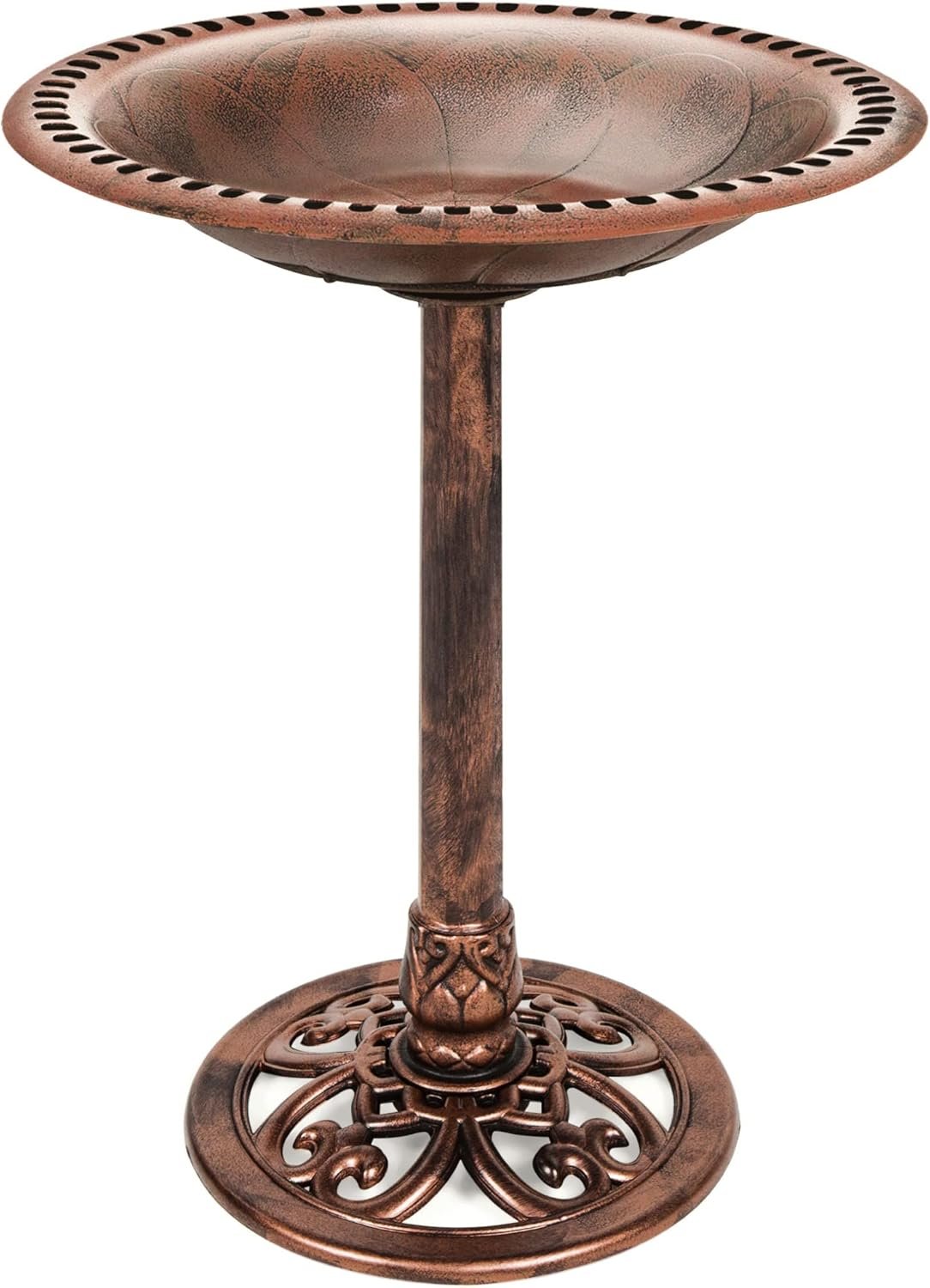 Best Choice Products 28in Pedestal Bird Bath, Vintage Outdoor Resin Accent Decoration w/Fleur-de-Lis Accents – Copper