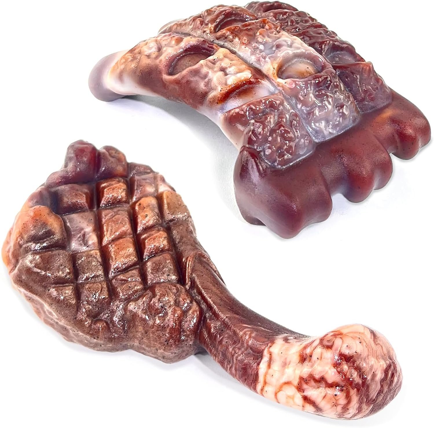 Fuufome Dog Chew Toys for Aggressive Chewers & Large Dogs Tough Nylon Bone | Indestructible Hard, 2 Pack Milk Flavor Steak & Pork Chop Toy, Dental Care Textured, for 20–100 lbs Medium & Large Breeds