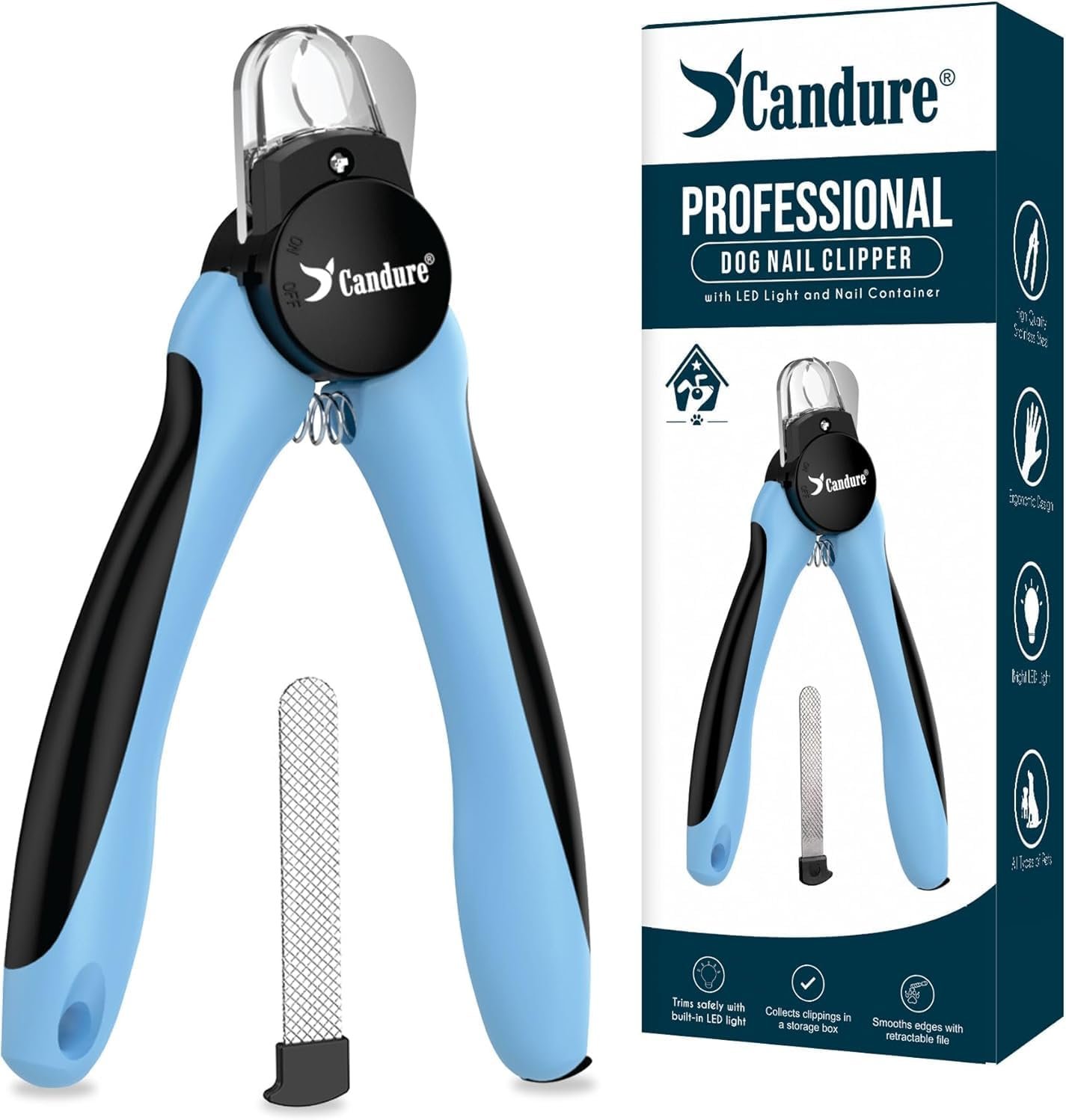 Candure Dog Nail Clippers and Trimmer with Safety Guard to Avoid Over-Cutting Toe Nails, Professional Grooming Pet Nail Clipper with Nail File for Medium & Large Breeds (Sky Blue)