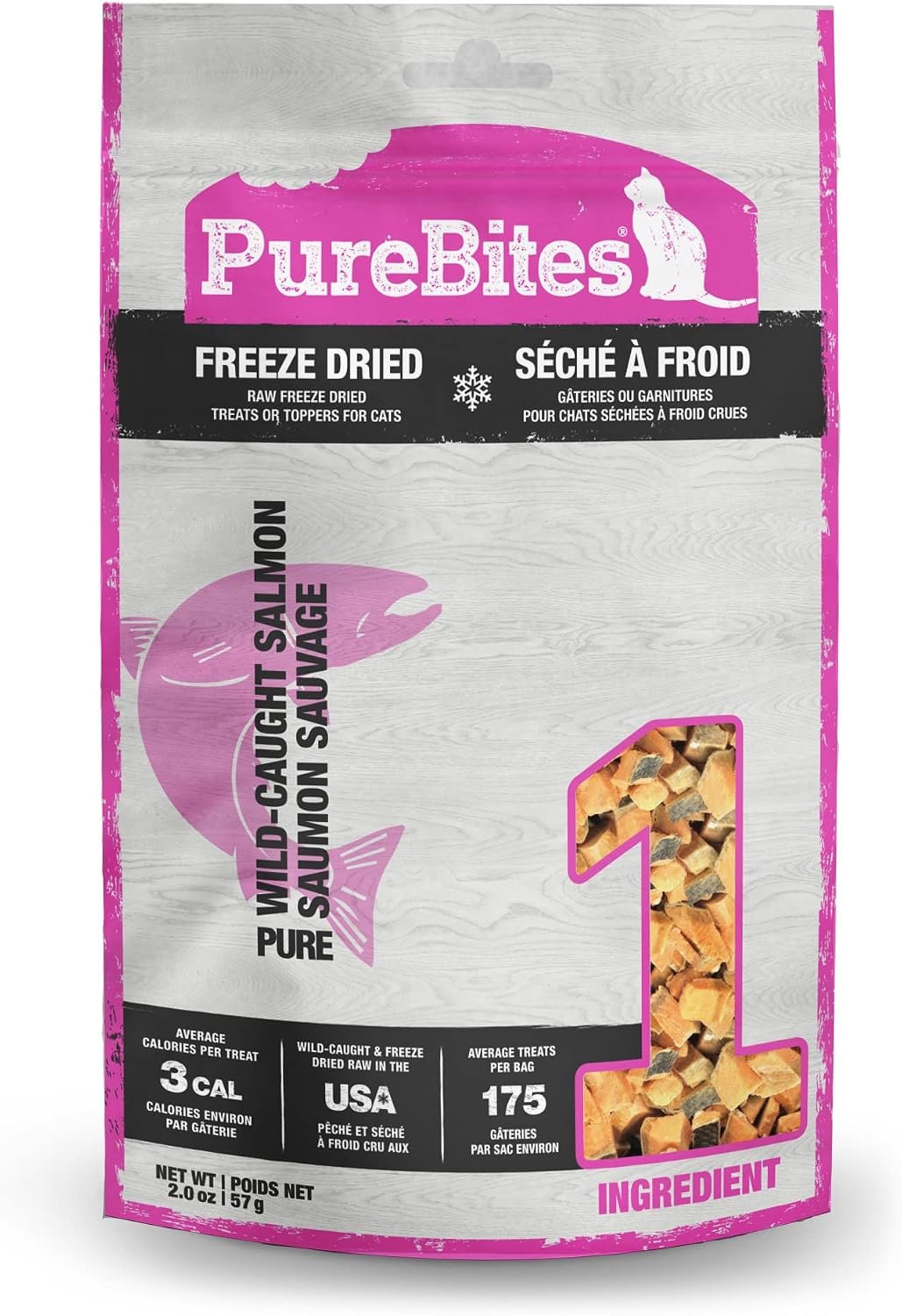 PureBites Salmon Single Ingredient Freeze Dried Cat Treats, 2 oz | 100% Salmon, Freeze Dried Raw in USA, High-Value Training Reward, 3 Calories/Treat, No Fillers