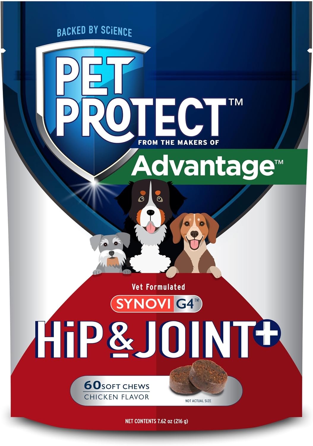 Dog Hip & Joint+ Supplement for Active & Aging Dogs, Vet-Formulated Synovi G4, Dog Glucosamine, Chicken-Flavored Soft Chews (60 Count)