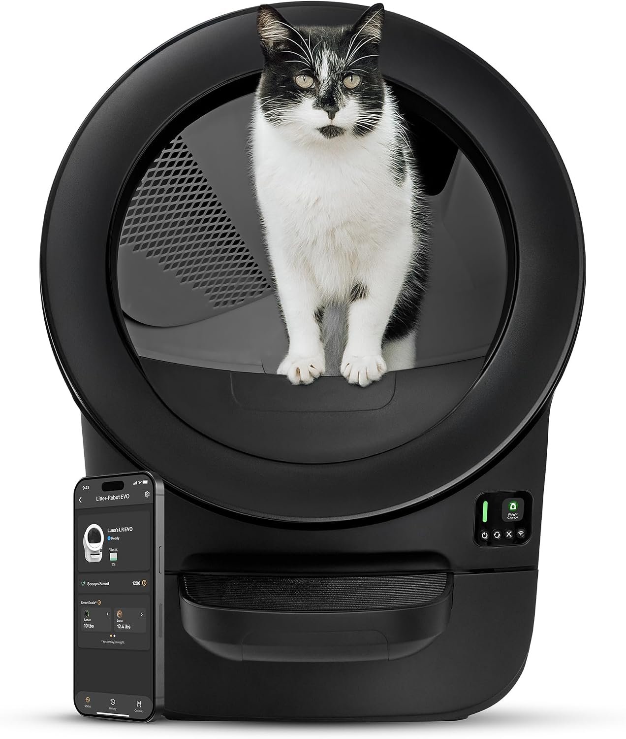 Whisker Litter-Robot EVO, Black | Automatic Self-Cleaning Cat Litter Box, Compact Space-Saving Design, Advanced Odor Control, Works with Any Clumping Litter