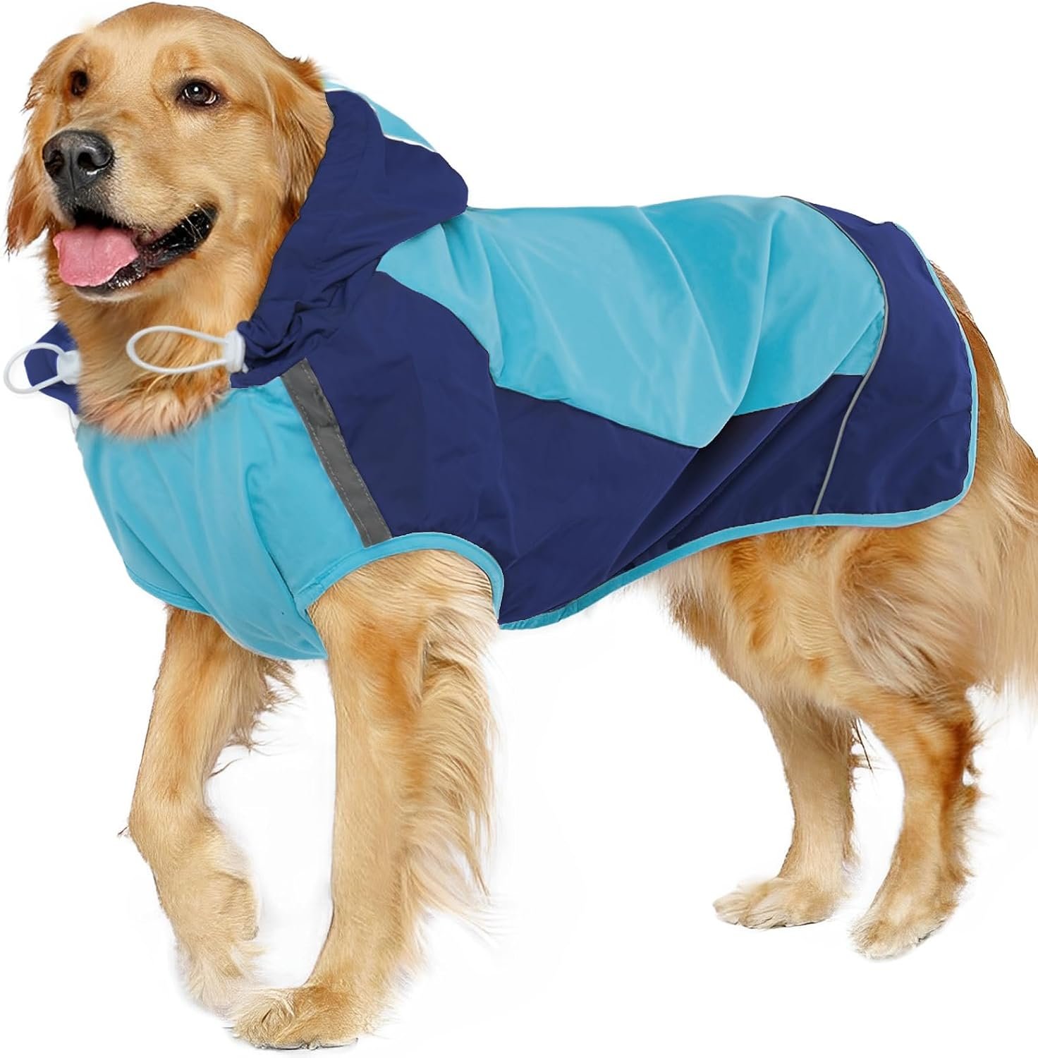 IECOii Dog Raincoat, Waterproof & Windproof Dog Rain Jacket with Reflective Strips for Rainy Walks,Pet Rain Poncho with Hood,Quick Dry,Easy to Wear,3XL Fits for Large Breeds,Blue,XXXL