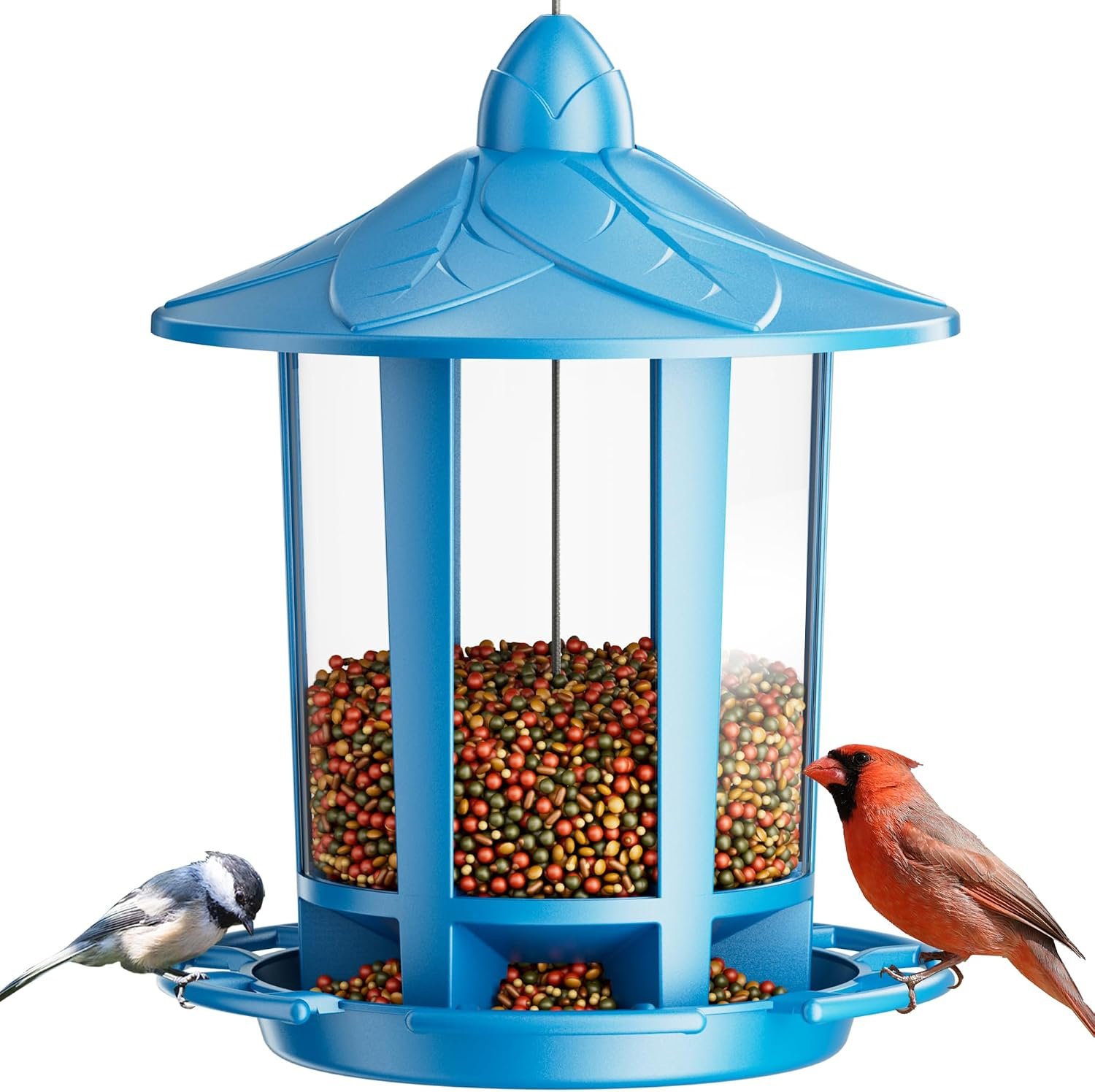 Birdream Bird Feeders for Outdoor Hanging, Assembly Required, 1-Min Easy Setup, Charming Castle Design, Attracting Cardinals Chickadees Goldfinches & Sparrows – Blue