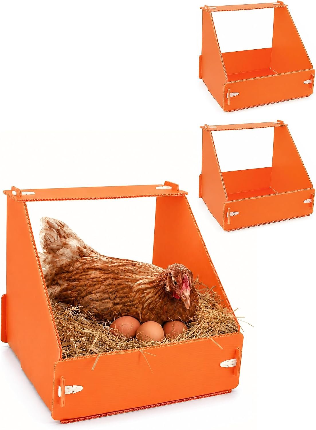 Touri Chicken Nesting Boxes, 3 Packs, Durable | for Laying Eggs for Hens Ducks and Poultry, Orange
