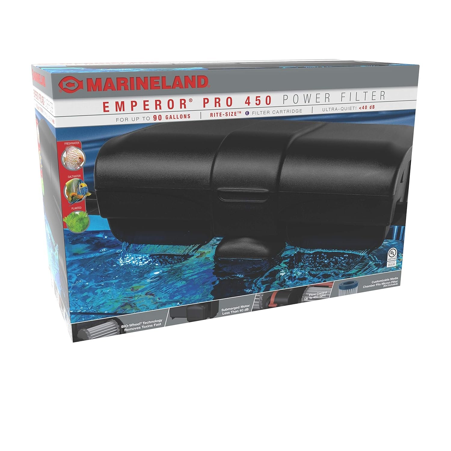 Marineland Bio-Wheel Penguin 450 GPH Power Aquarium Filter, Ultra-Quiet Hang-On-Back Fish Tank Filter with Multi-Stage Filtration for Aquariums Up to 90 Gallons