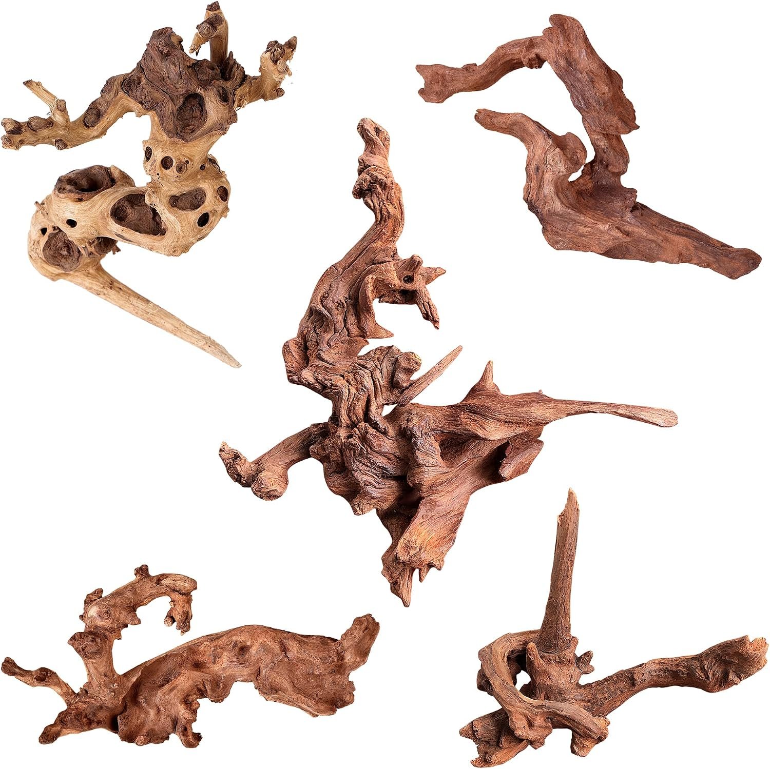 majoywoo Natural Small Driftwood for Aquarium Decor Fish Tank Decorations | Natural Driftwood for Aquascaping and Reptile Decor, With Unique Natural Shapes, Assorted Driftwood Branch 4.5-7.5″ 5 Pcs