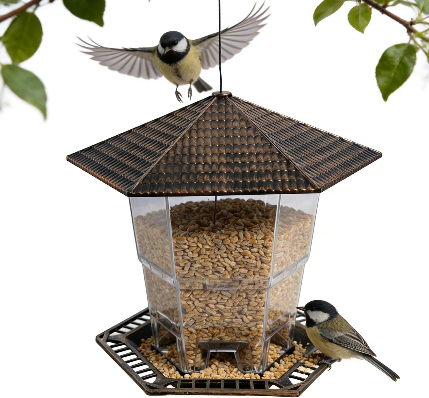 Bird Feeders for Outdoors Hanging, Gazebo Wild Bird Seed Feeder for Outside Roof Yard Garden Decorations, Brown