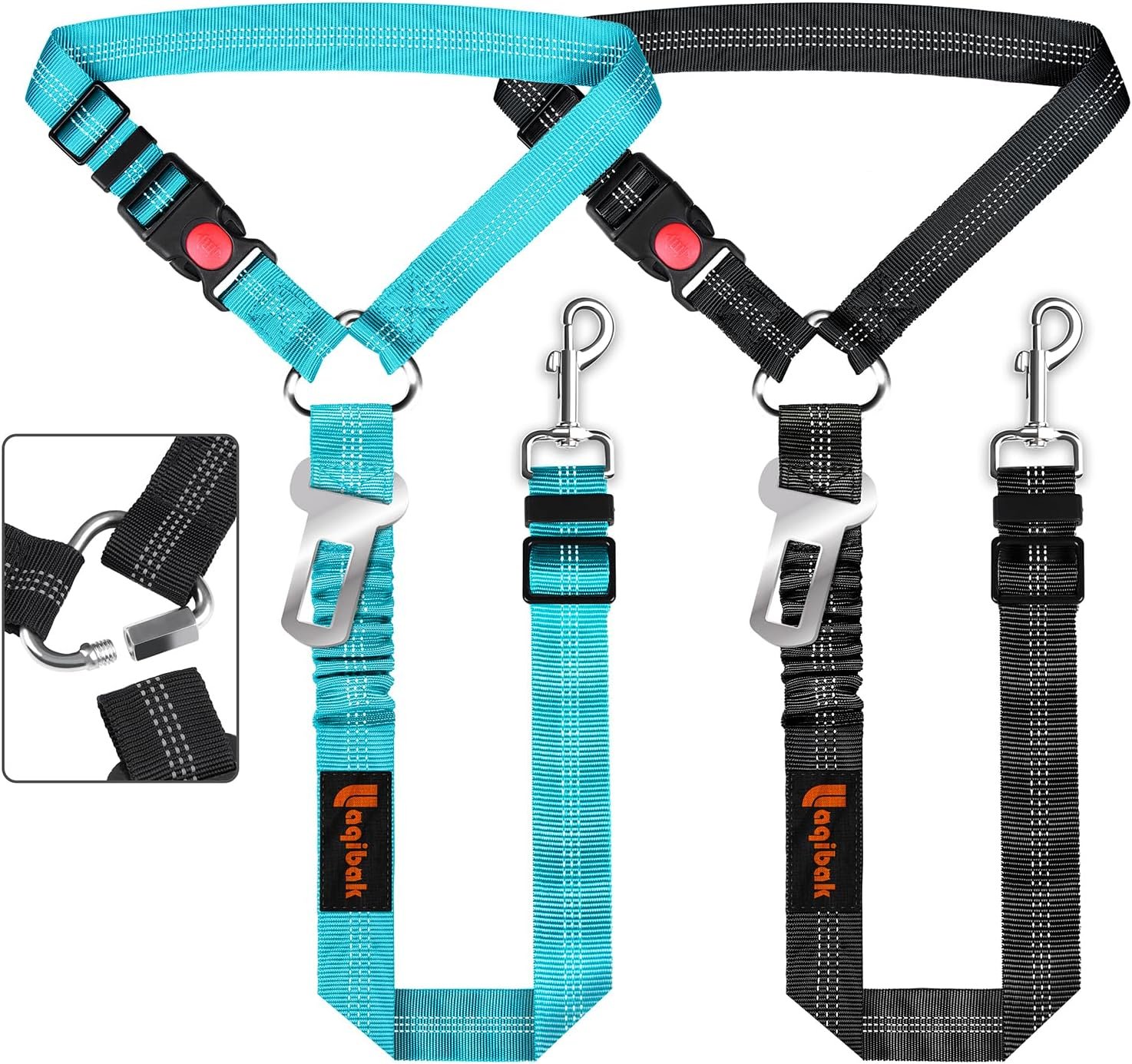 Removable Dog Seat Belt Harness for Car, 3 in 1 Pet Dog Car Seatbelt Leash, Retractable Restraint Secures to Vehicle Headrest & Adjustable Reflective Bungee Dog Seatbelt Tether, Blue and Black | Retractable Headrest-Mounted,Restraint & Adjustable Reflective Bungee Dog Seatbelt Tether,Blue and Black