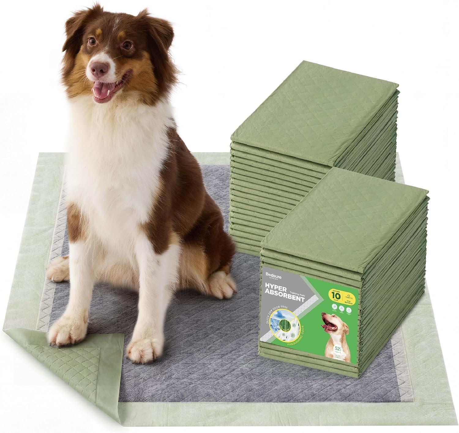 Bedsure Dog Pee Pads Extra Large, 28″ x 34″ Puppy Training Pads 52 Count | 6-Layer Super Absorbent,Leak Proof, XL Disposable Puppy Potty Pads,Odor-Control Activated Carbon,ECO Green Material