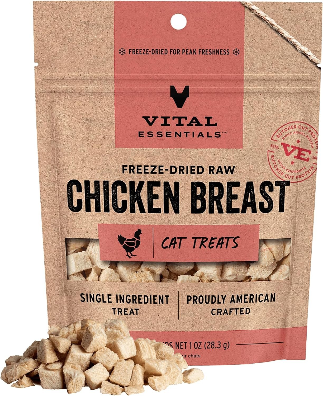 Vital Essentials Freeze Dried Cat Treats, Chicken Breast, 1 oz Bag | Single Ingredient, Premium Quality Protein, Grain-Free Healthy Treats, USA Made with U.S. & Globally Sourced Ingredients