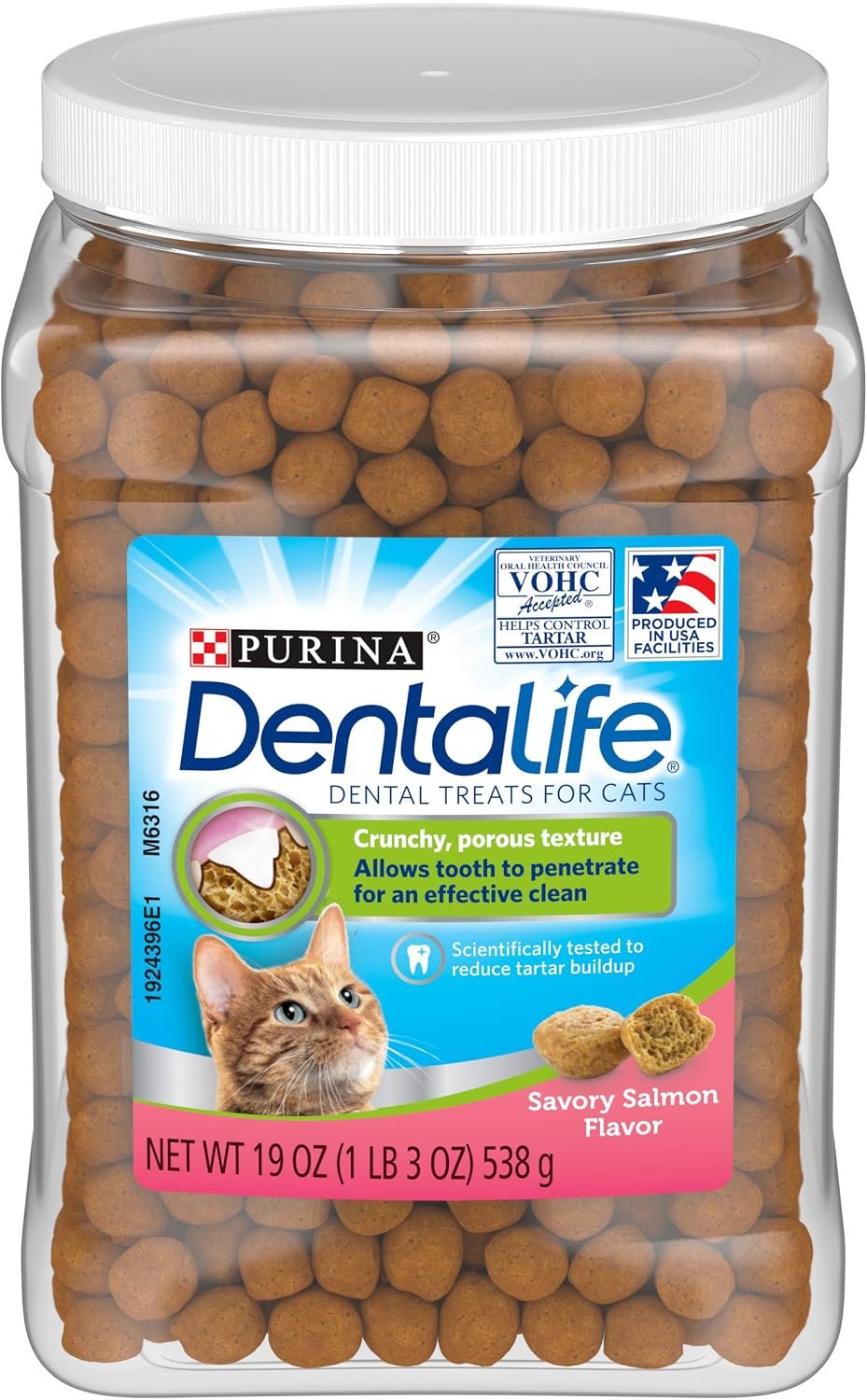 DentaLife Purina Made in USA Facilities Cat Dental Treats, Savory Salmon Flavor – 19 oz. Canister