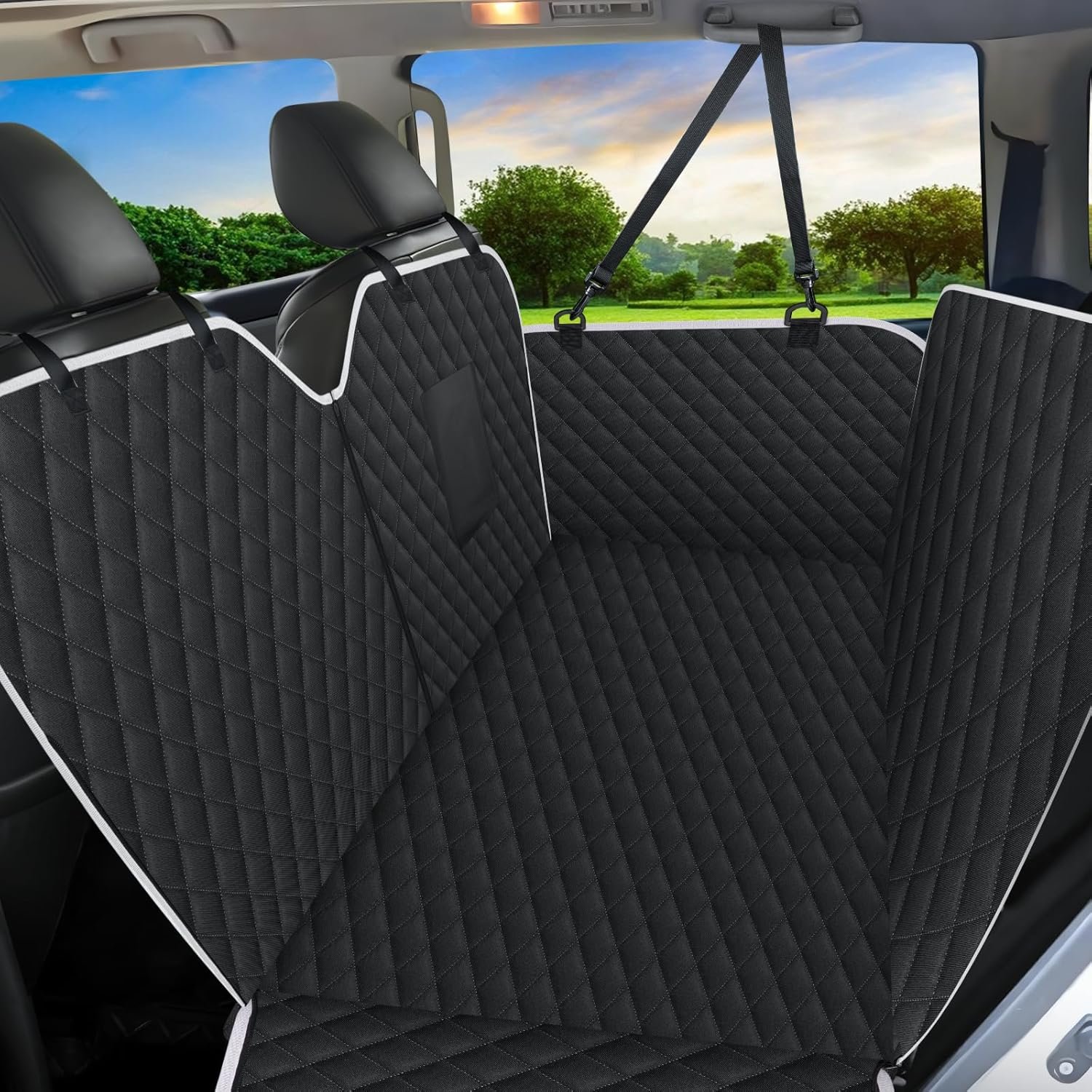 Meolsaek Back Seat Cover for Dogs,Zipper Hammock Car Seat Protector(Black) | 600D oxford fabric,Zippered side flaps,No-smell car seat cover for back seat as hammock, trunk liner or camping mat