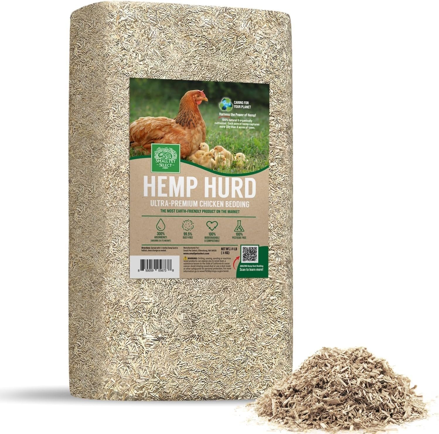 Small Pet Select Hemp HURD Chicken Coop Bedding, Odor Control, 18 lb | Ultra-Premium Biodegradable Bedding, Eco-Friendly Odor Control, Low Dust, For Chicken Coops, Runs & Brooders