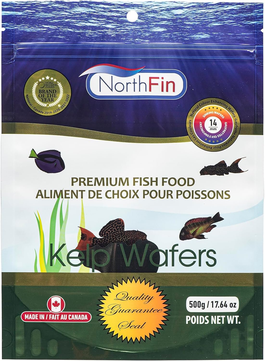 Northfin Kelp Wafers Fish Food, Slow-Sinking Wafers, 14mm, 500g | Kelp Wafers; slow-sinking wafers for herbivorous & omnivorous fish; organic kelp first ingredient; crafted in Canada