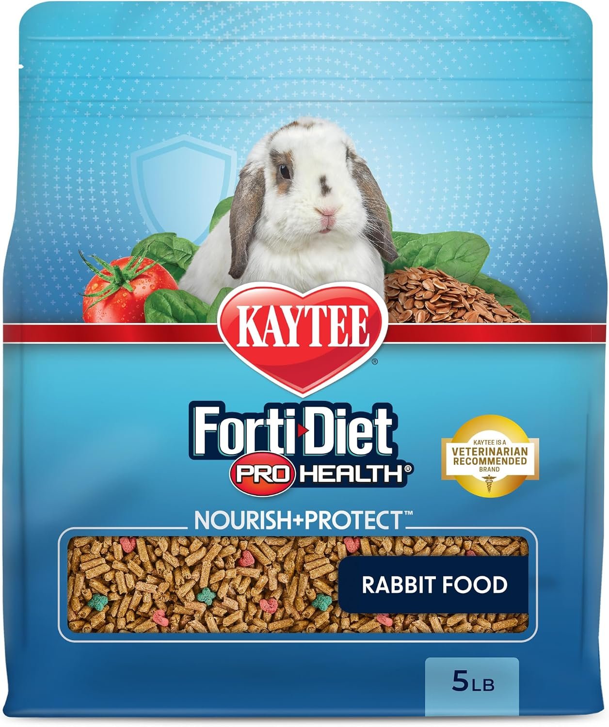 Kaytee Forti-Diet Pro Health Nourish+Protect Adult Rabbit Food, Comprehensive Nutrition Backed by Science, Digestive Health, Immune Support, 5 pounds