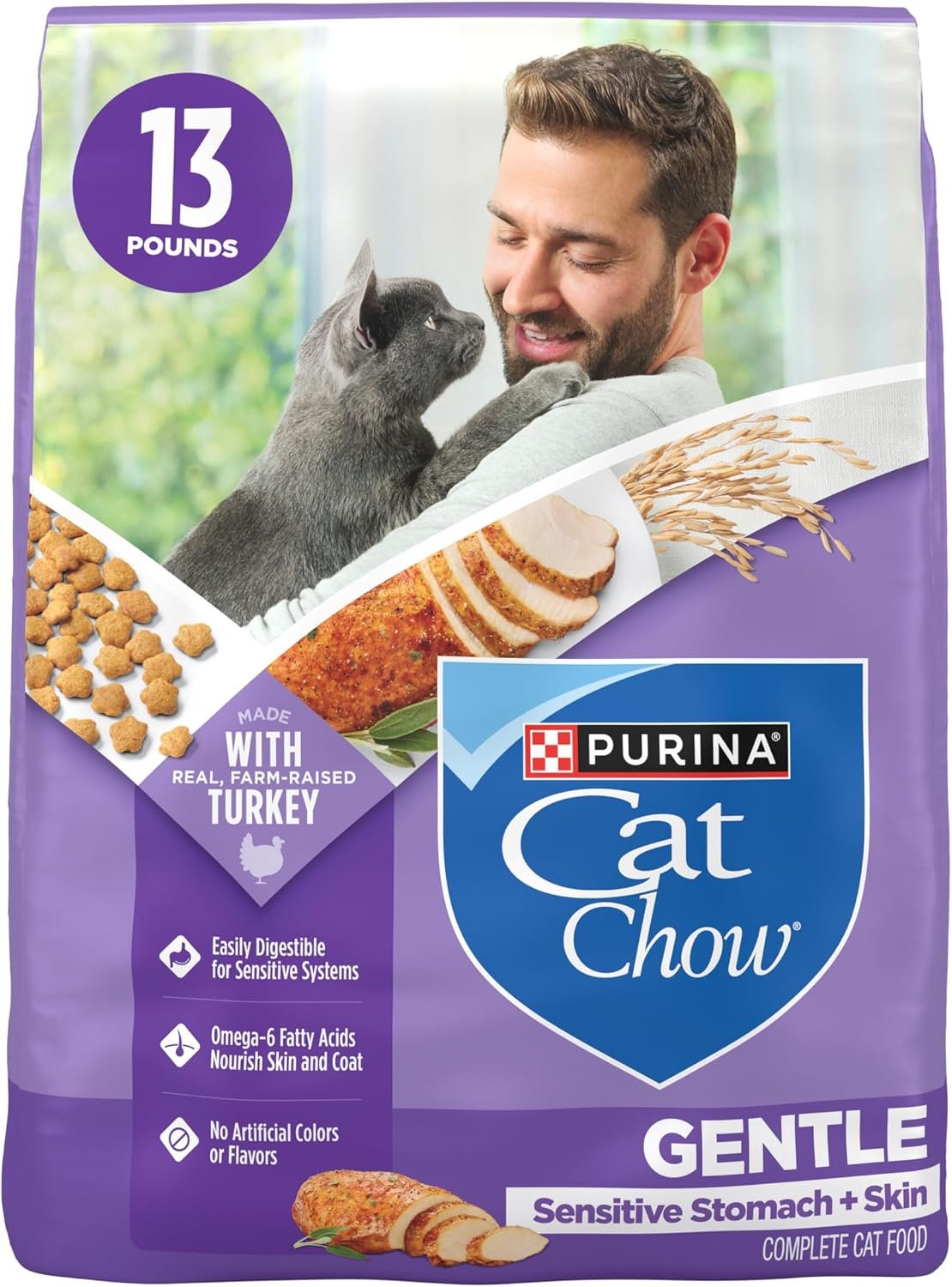 Purina Cat Chow Gentle Sensitive Stomach and Skin Dry Cat Food with Turkey – 13 lb. Bag