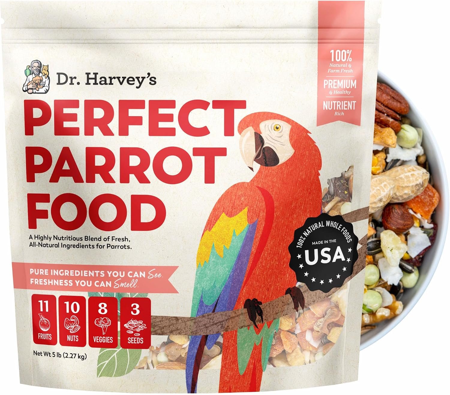 Dr. Harvey’s Perfect Parrot Blend – Natural Food for Large Parrots (5 pounds)