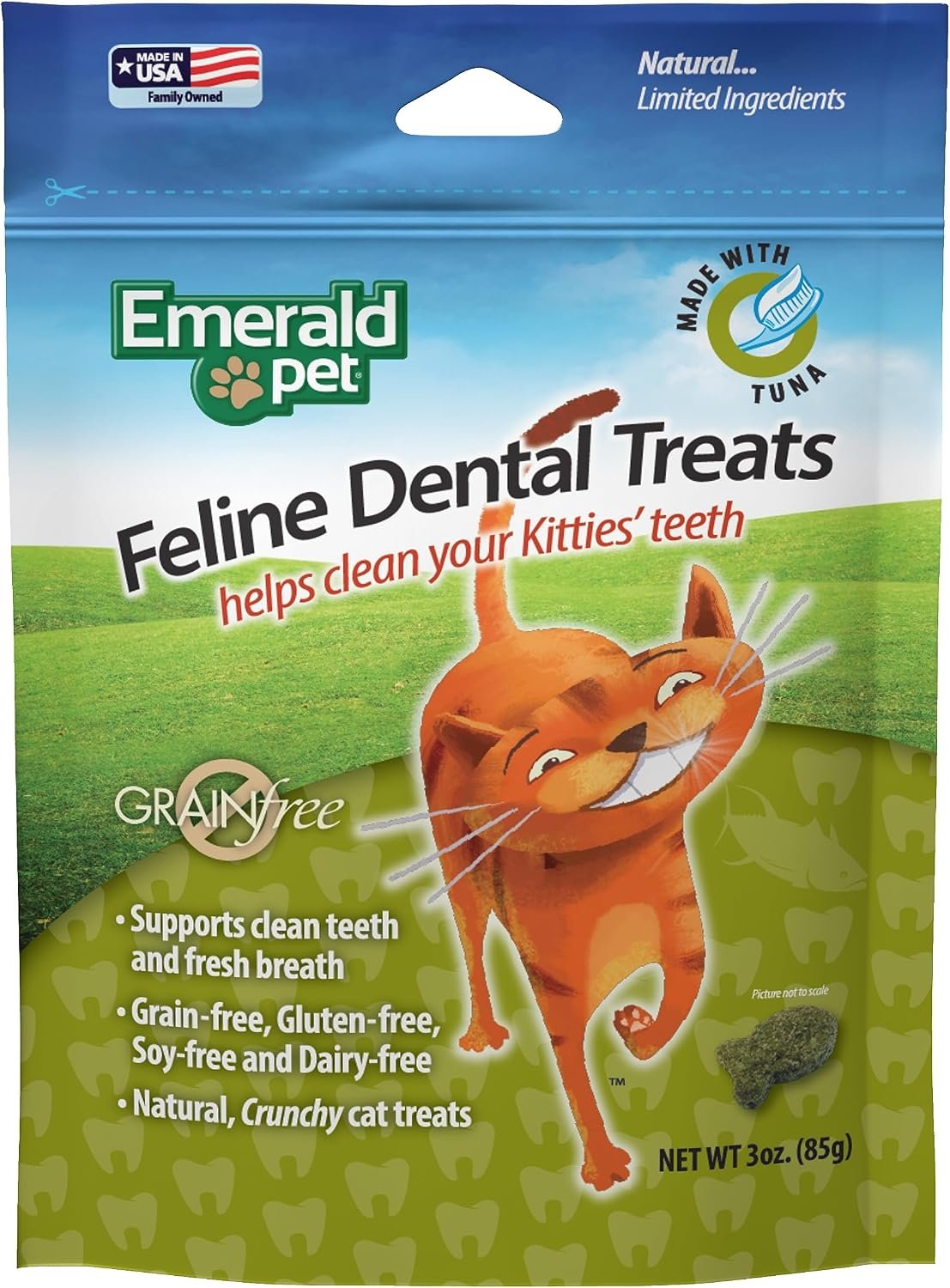 Feline Dental Treats — Tasty and Crunchy Cat Dental Treats Grain Free — Natural Dental Treats to Clean Cat Teeth, Freshen Cat Breath, and Reduce Plaque and Tartar Buildup — Tuna Treats, 3 oz