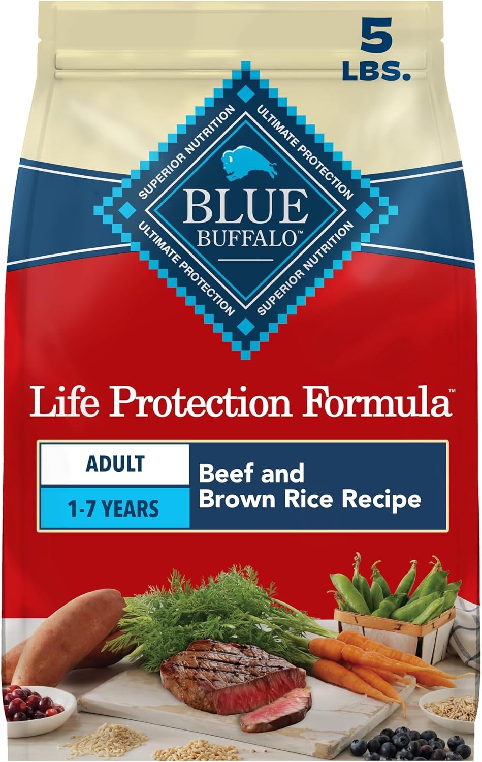 Blue Buffalo Life Protection Formula Beef Adult Dry Dog Food, 5 lb | Real Beef #1 Ingredient, Supports Immunity with Antioxidant-Rich LifeSource Bits, Promotes Healthy Muscle Development