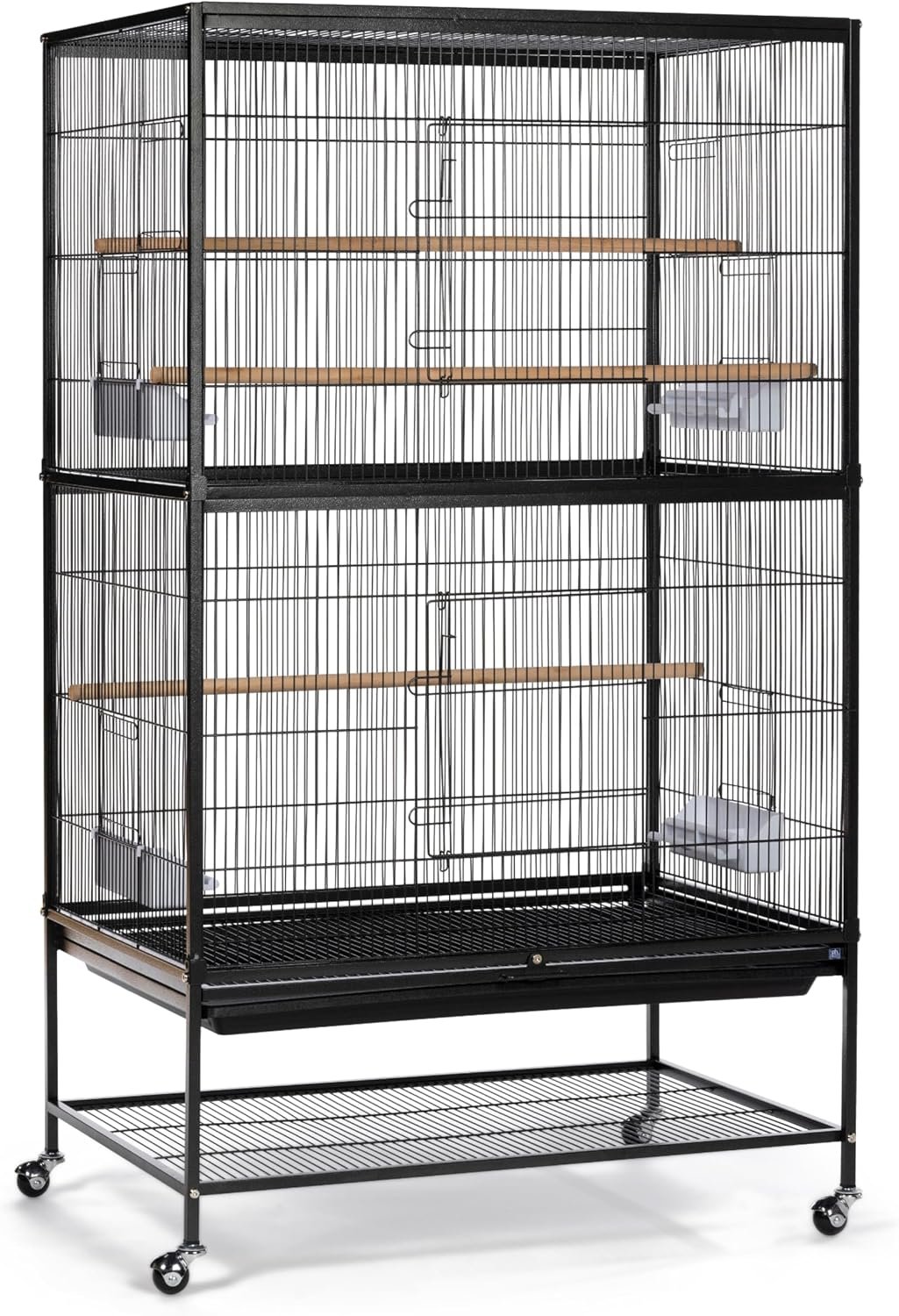 Prevue Pet Products Steel Bird Flight Cage with Wheels – Black, Large | Large Birdcage for Parakeets, Canaries, Finches, Cockatiels, Lovebirds, & Green Cheeks, Metal Standing Birdcage