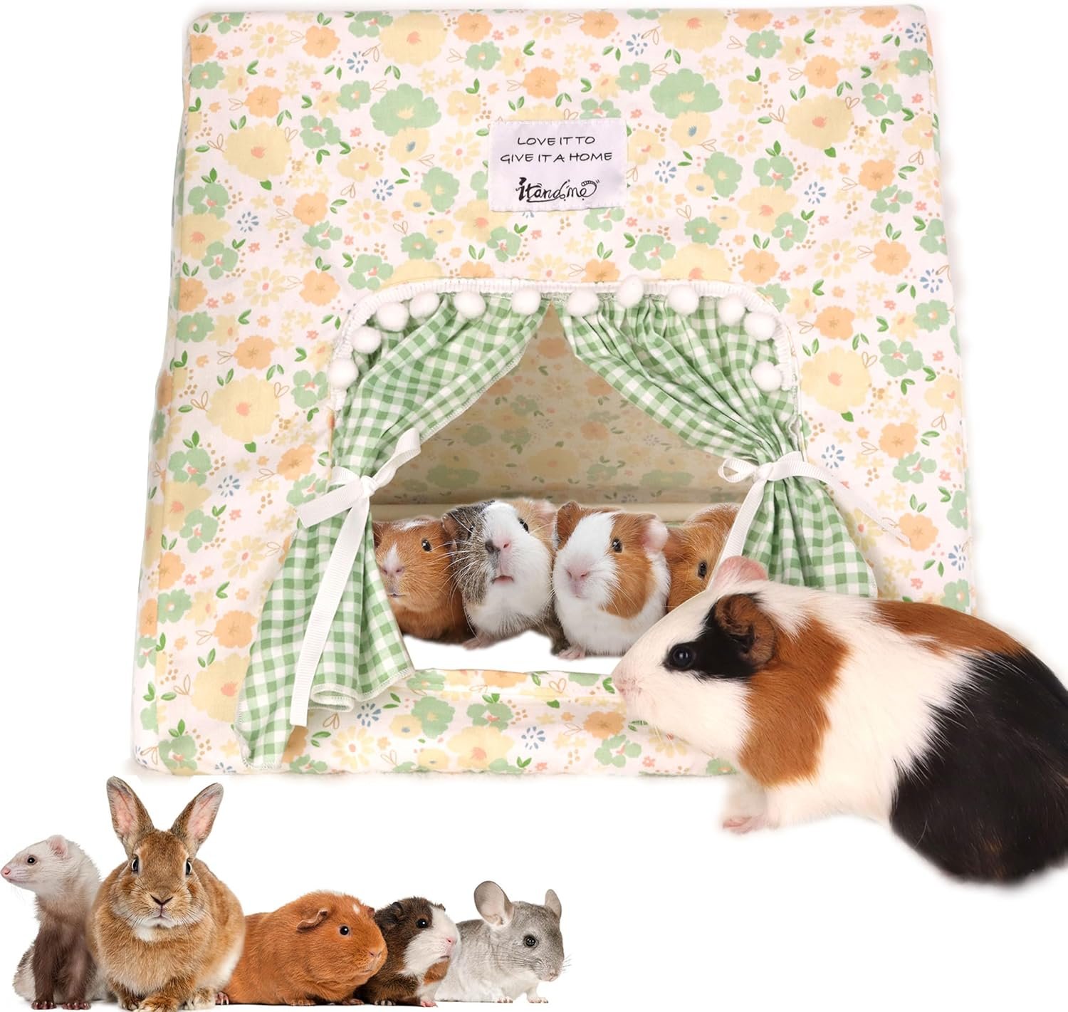 Jenvd Guinea Pig Hideout Large with Curtain, Machine Washable Bunny Hideout | Bottomless Guinea Pig Hide Tent Houses & Habitats, Easy-Clean Small Animal Hideout for Pet Rabbit, Rat, Chinchilla, Squirrel