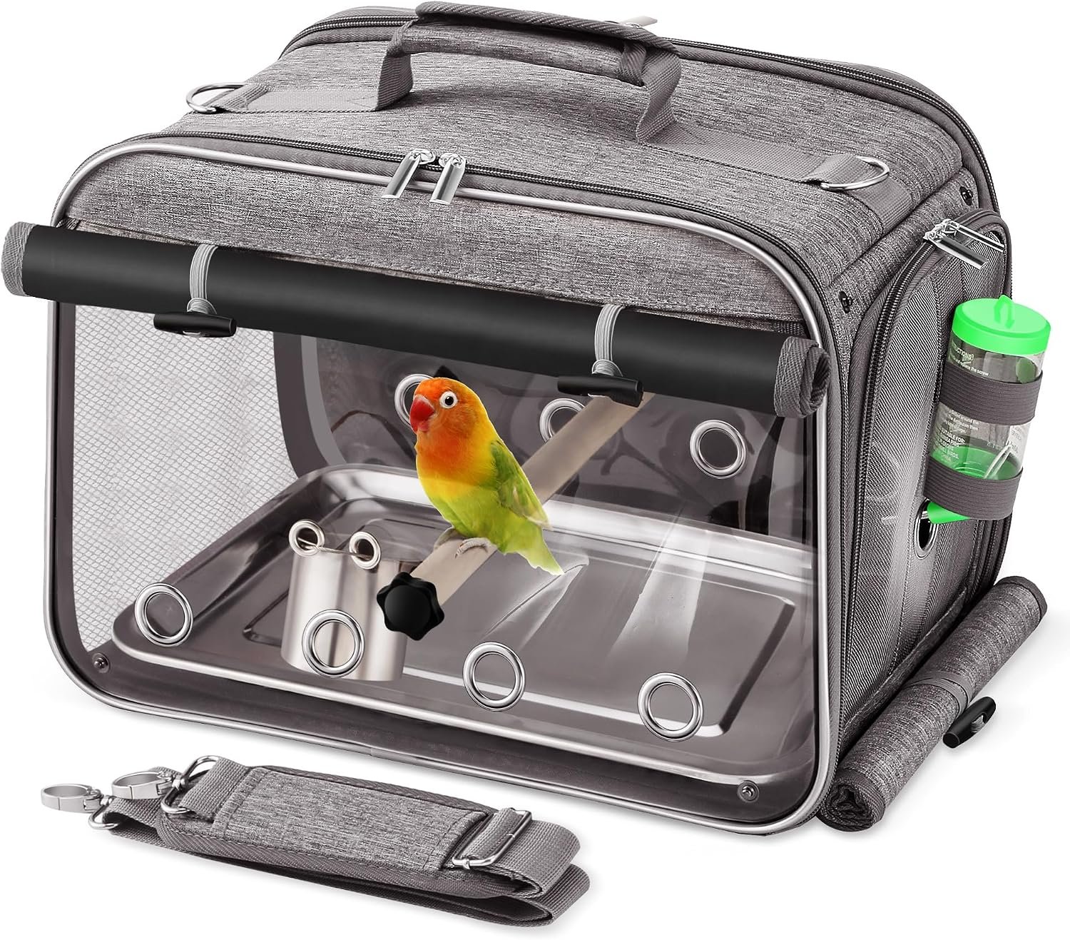 Bird Carrier Airline Approved, Bird Travel Cage with Indestructible Stainless Steel Mesh, Bird Travel Bag Lightweight and Portable with Water Bottle and Bowl