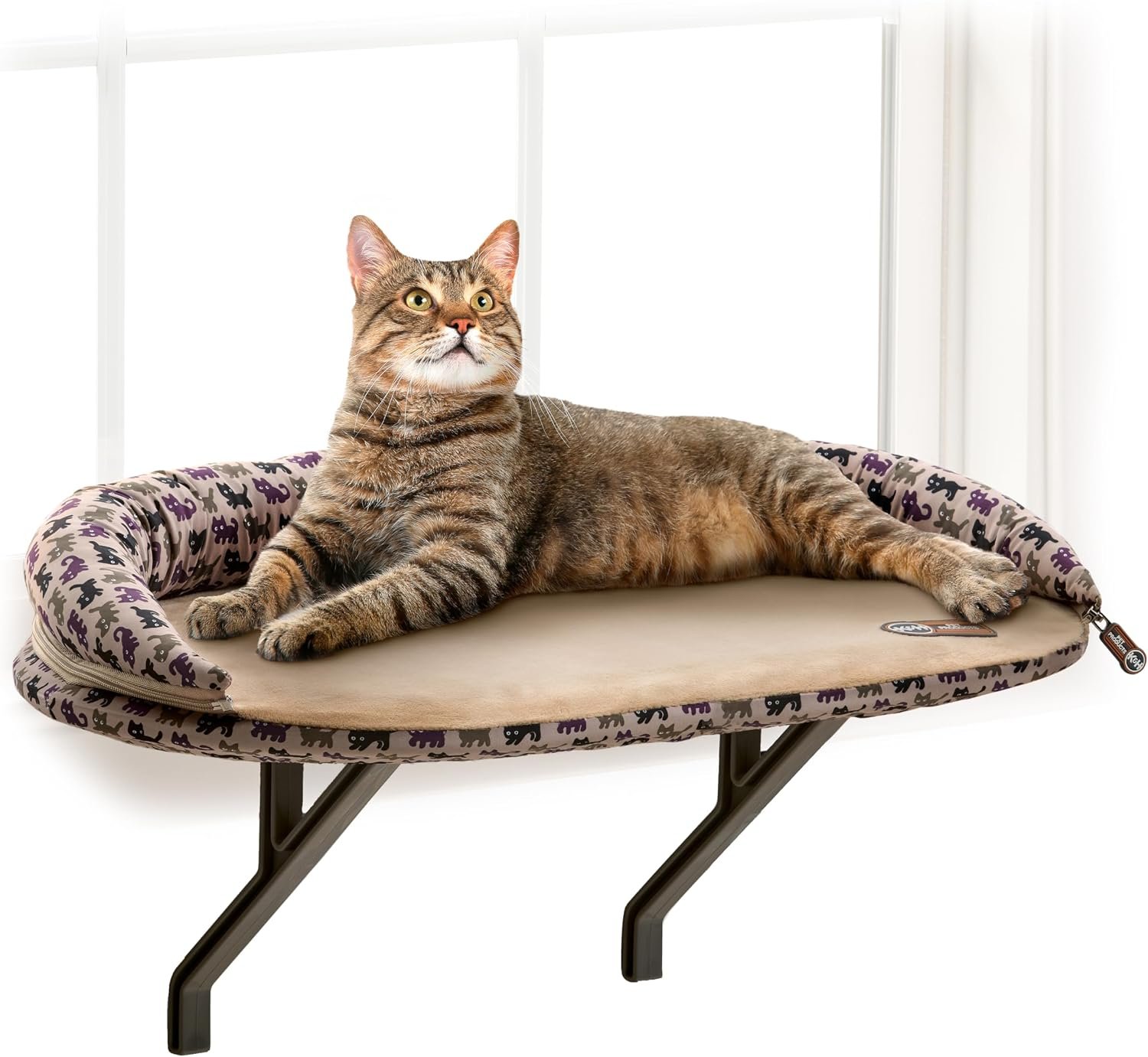 K&H Pet Products Bolster Kitty Sill Cat Window Perch Bed for Large Cats, Orthopedic Window Hammock Holds 40 lbs, Washable Cover, Indoor Windowsill Furniture Bed Seat – Tan/Kitty Unheated 14 X 24in