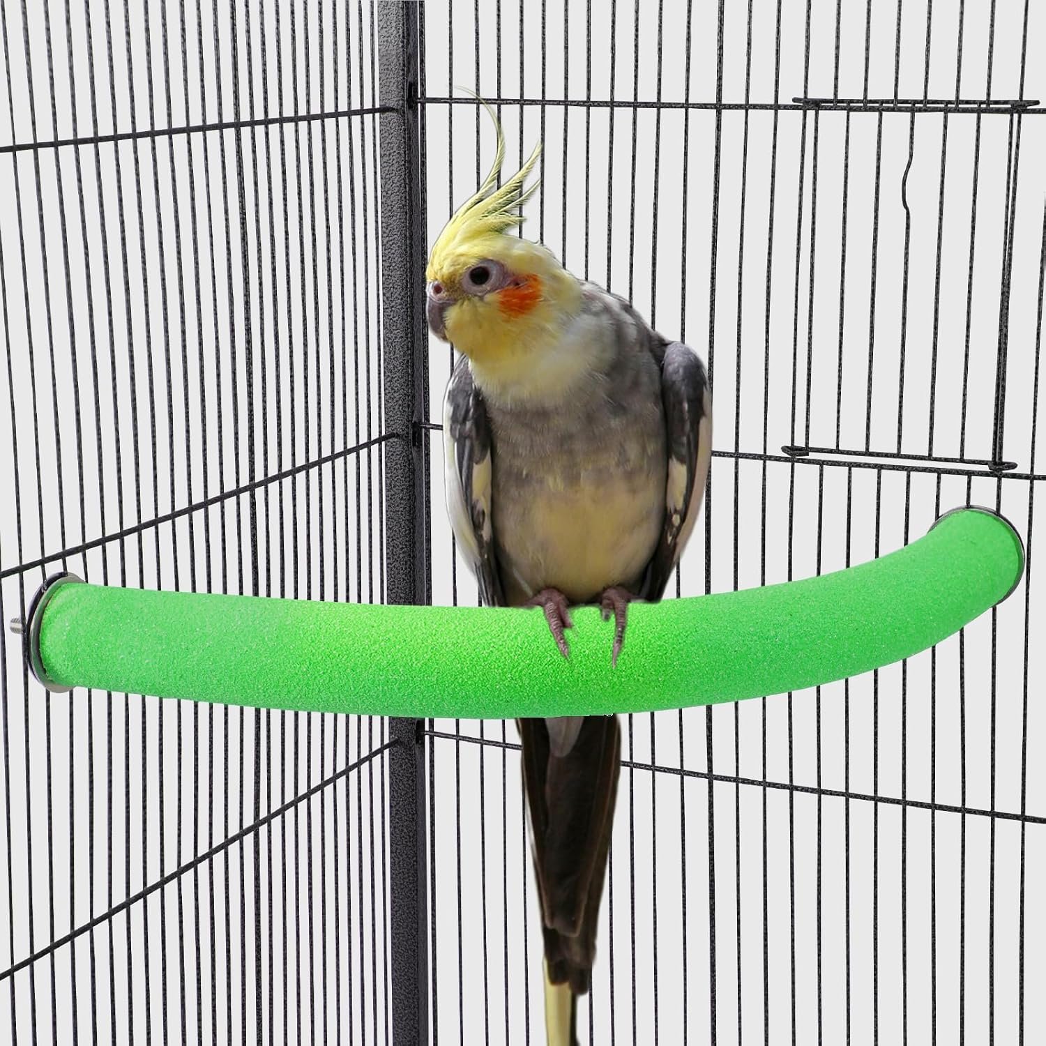 FrgKbTm U Shape Parrot Perch Stand Toy Bird Platform Sand Paw Grinding Clean Stick Exercise Conure Budgie Cockatiel Cage Accessories (Green Corner Medium)
