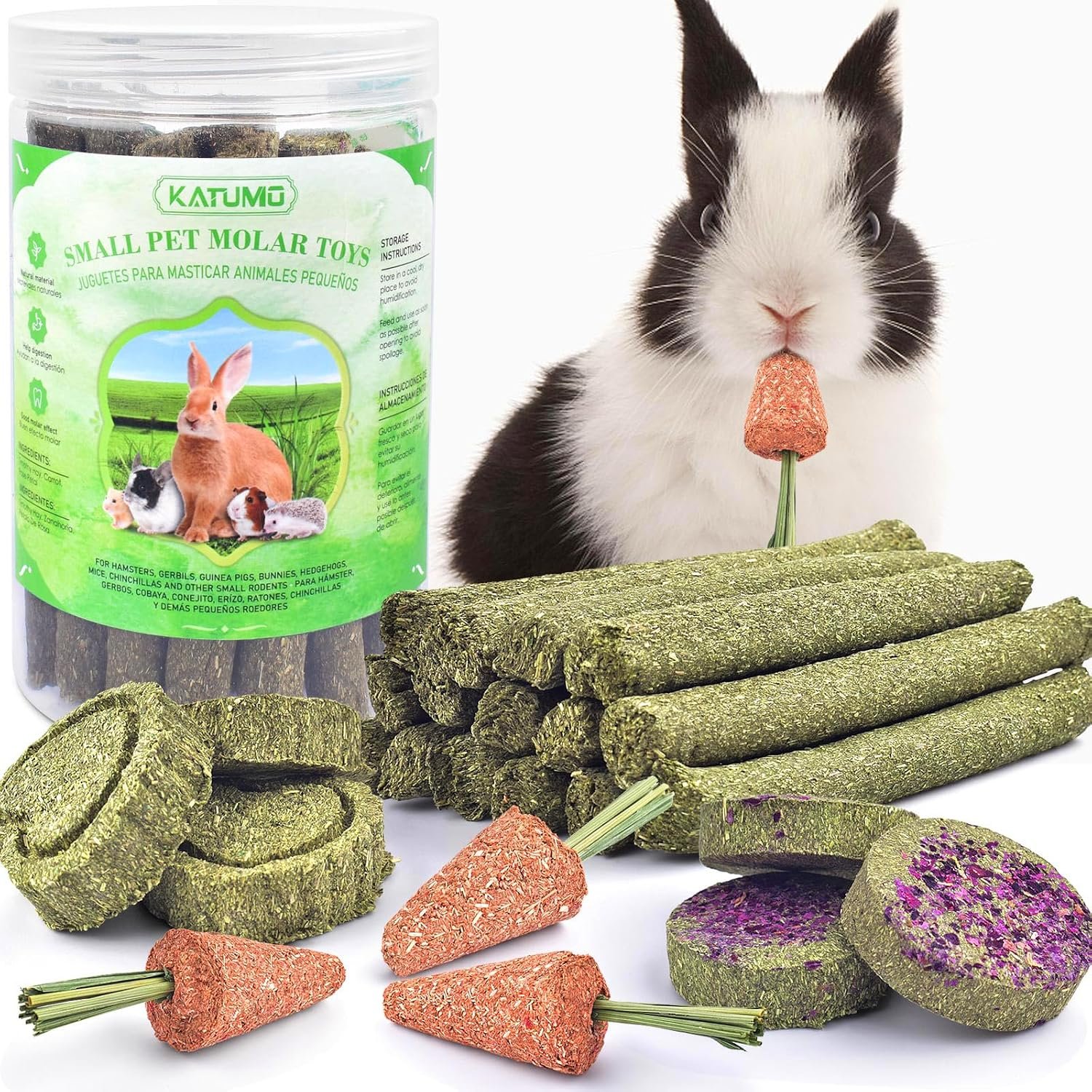 KATUMO Timothy Hay Sticks, Rabbit Chew Sticks Bunny Chew Toys for Teeth | 24pcs, Healthy Rabbit Food, Rabbit Chew Toys for Teeth, Suitable for Rabbits, Guinea Pigs Hamster Chinchilla and Small Pets